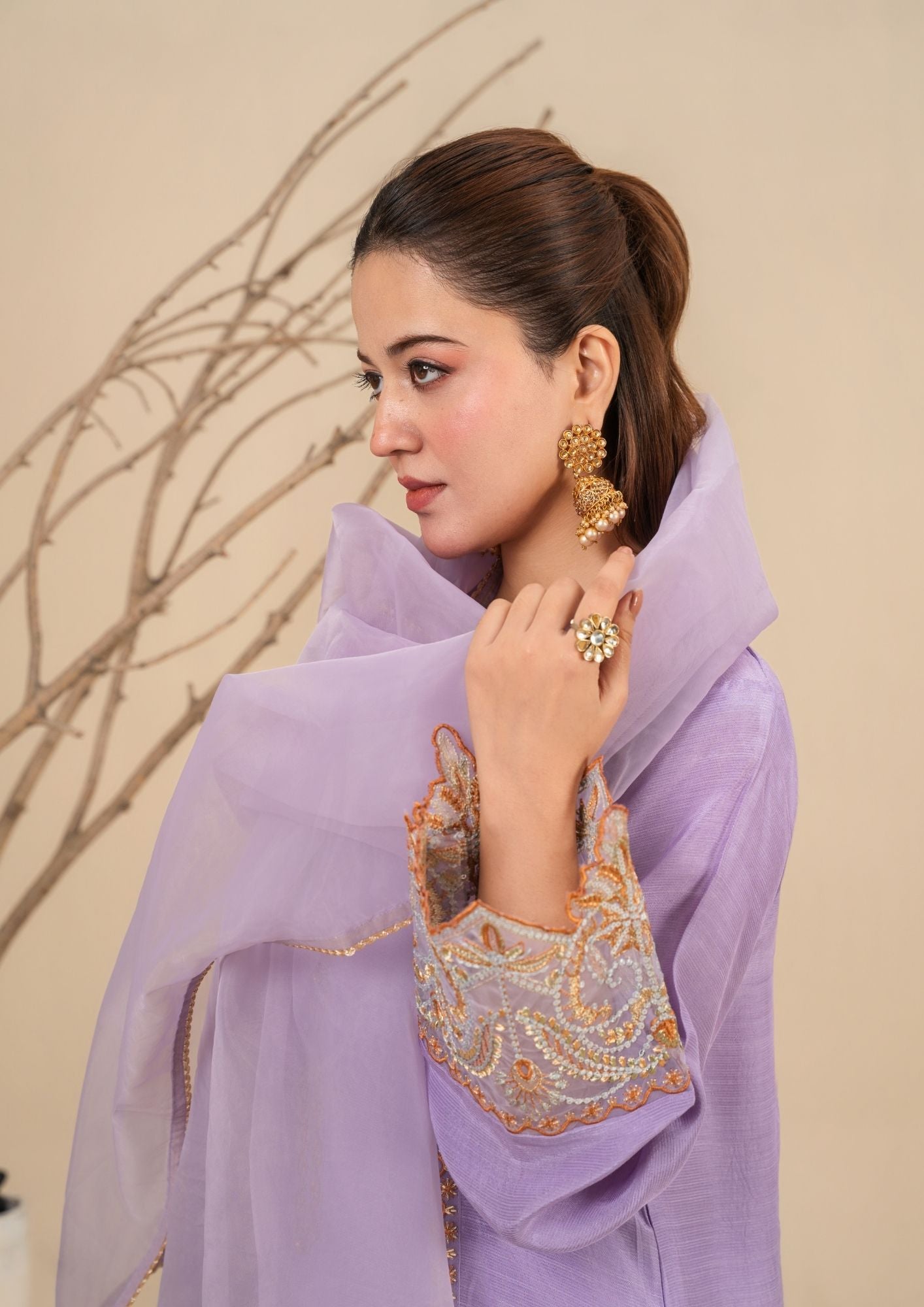 viscose raw silk Kurta Set in Lilac