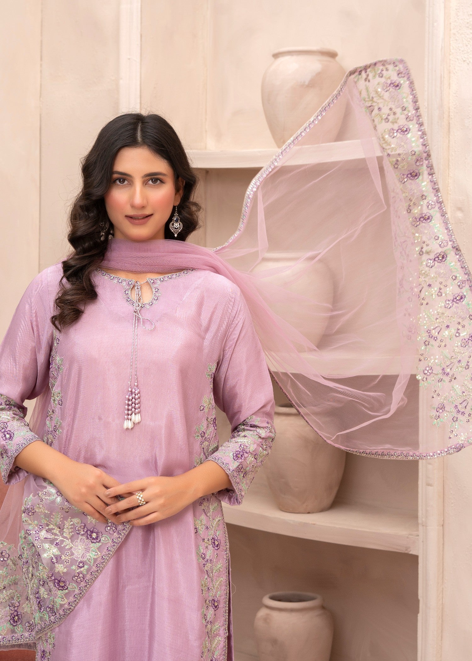 silk Sharara in Lavender