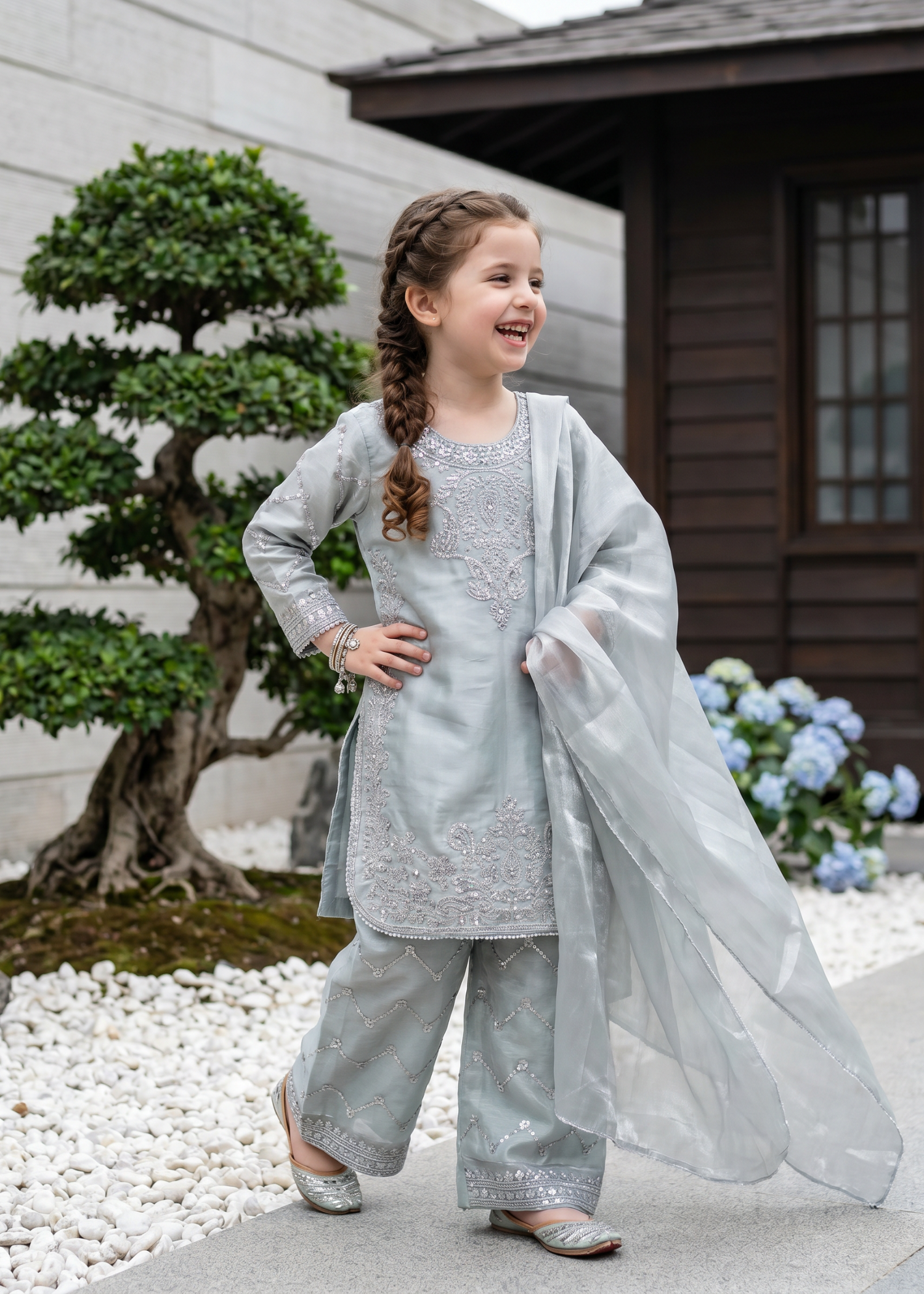 tissue silk Kurta Set in Ice blue