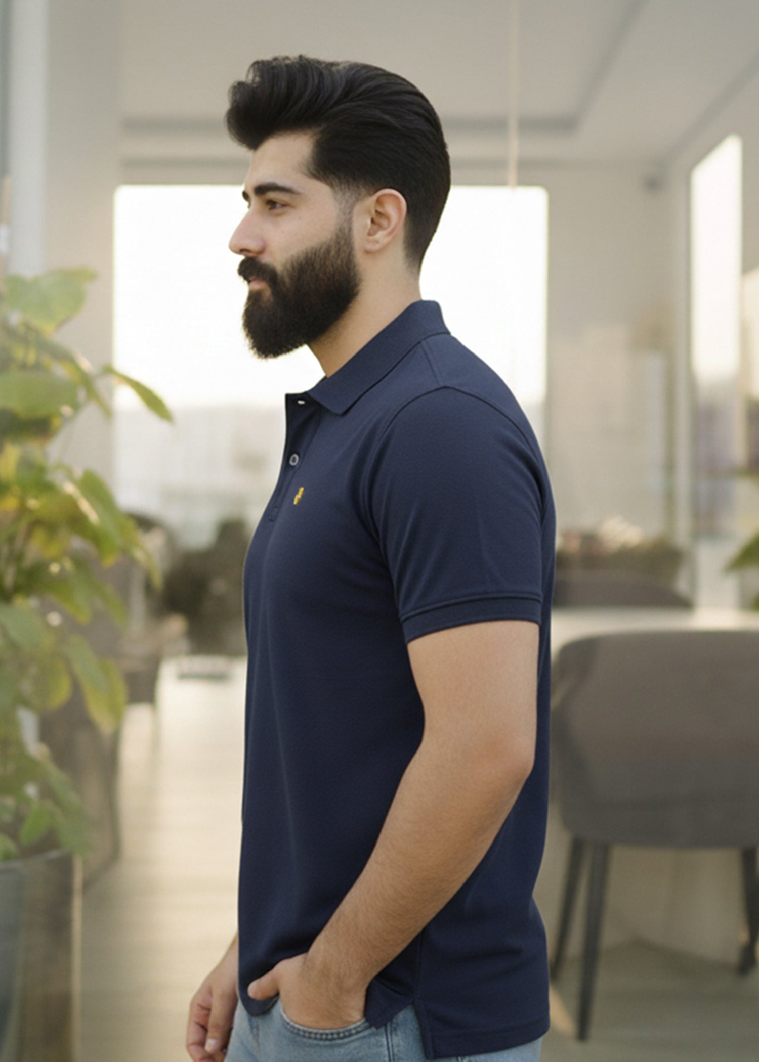 cambric cotton Polo Shirt in Navy blue