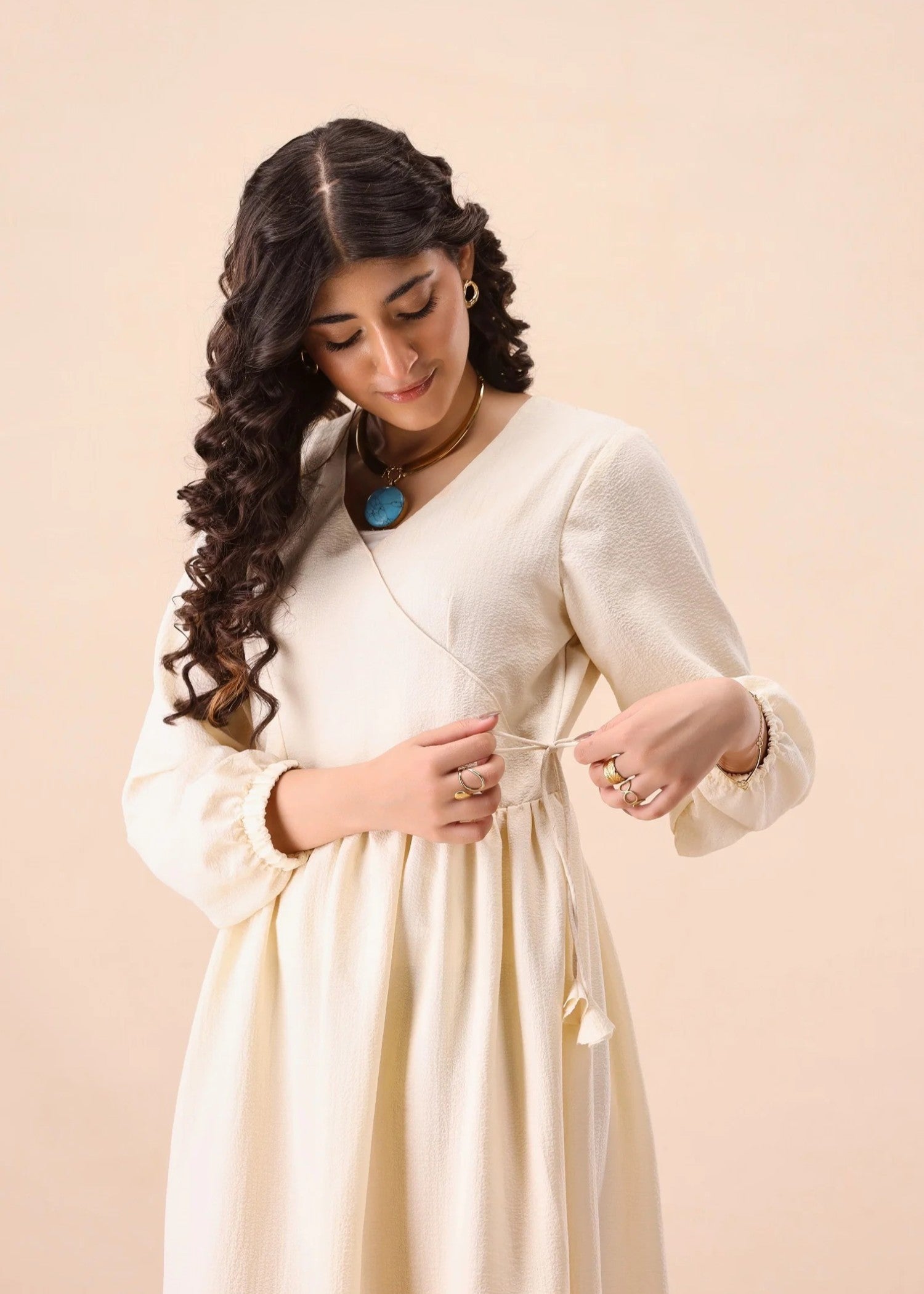 crinkle Dress in Beige