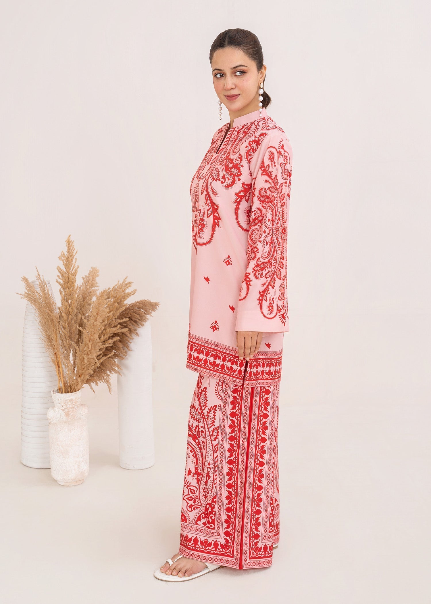 poly lawn Co Ord Sets in Blush pink, red