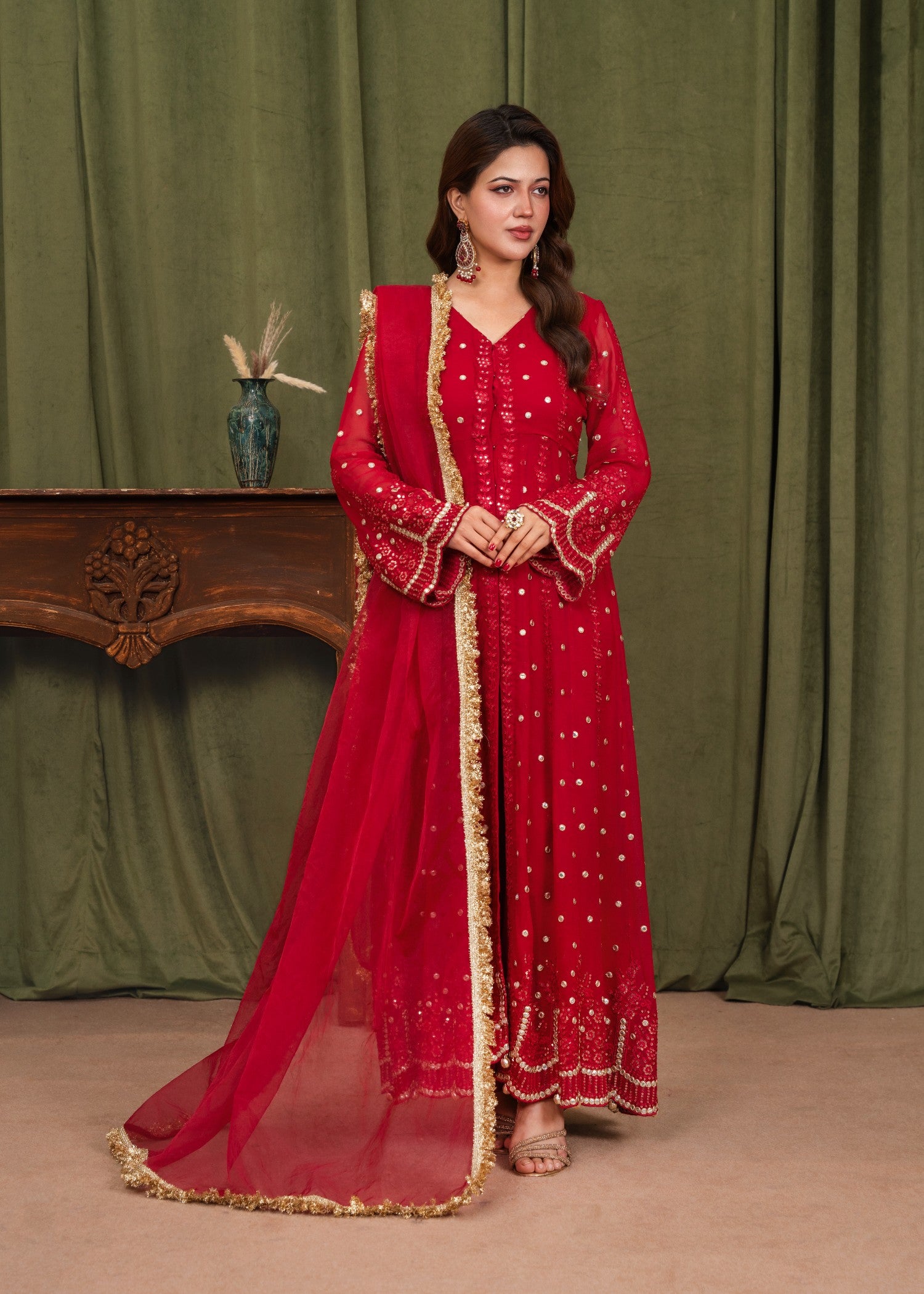 chiffon Anarkali in Red