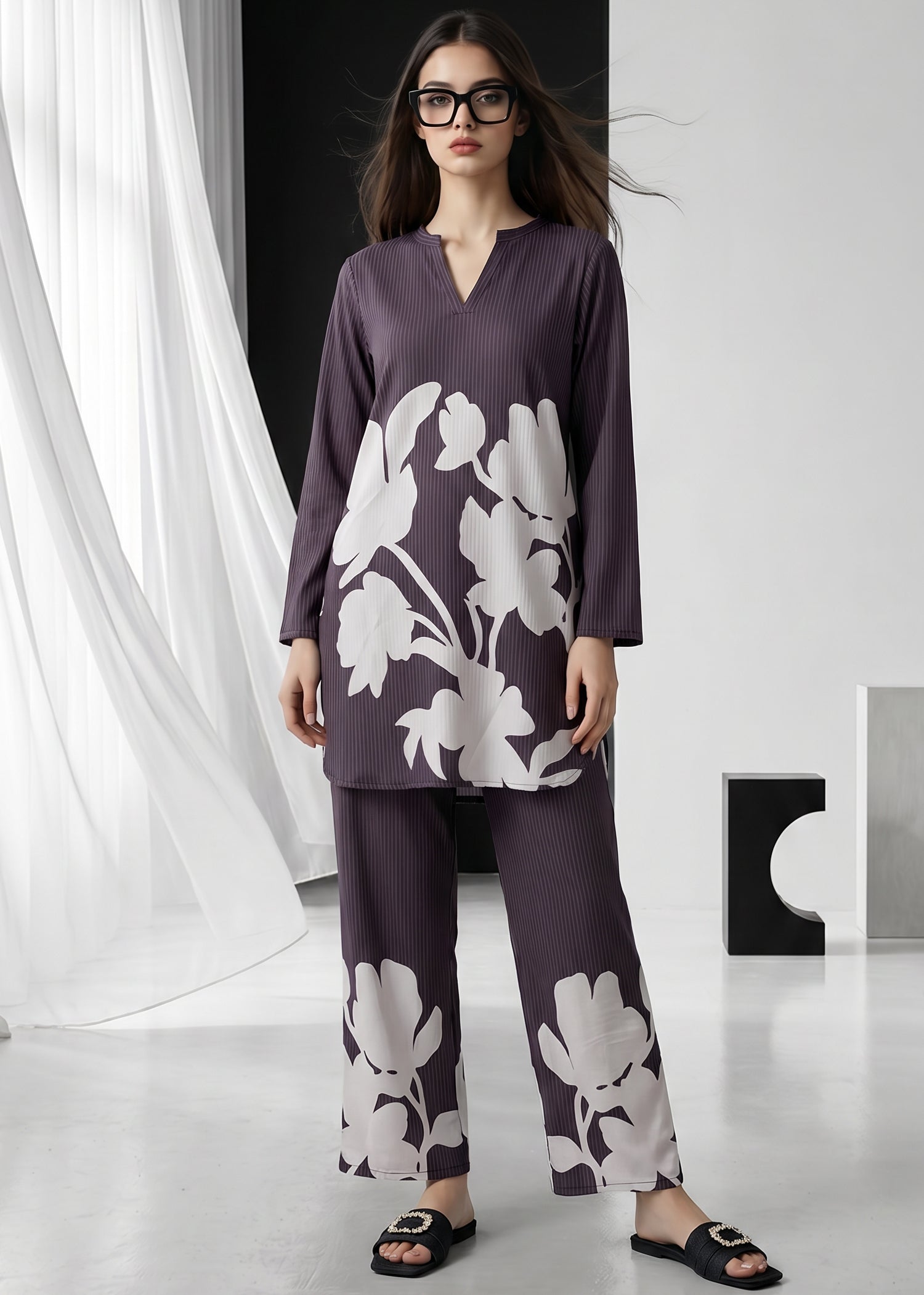 slub lawn Co Ord Sets in Raven grey