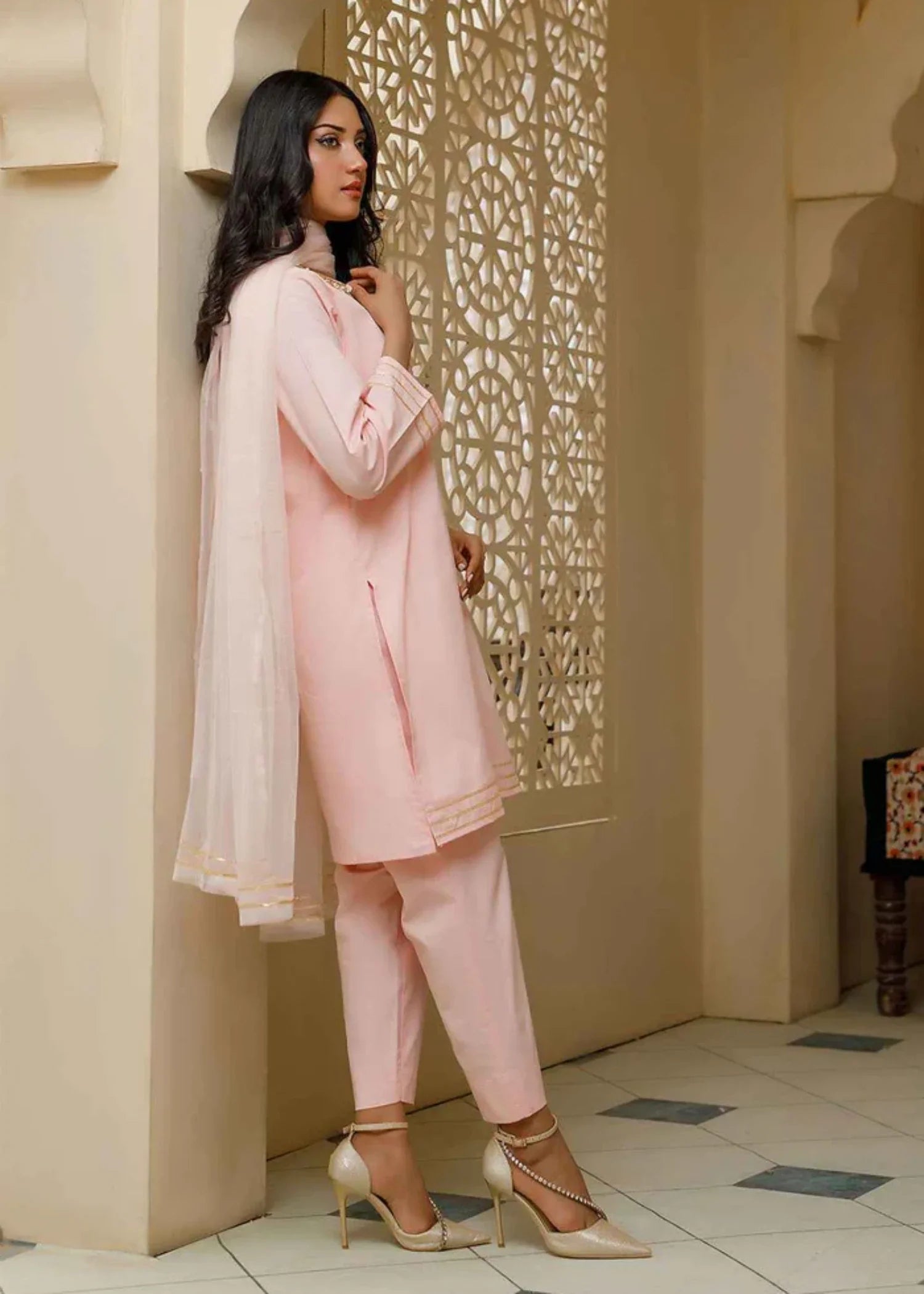 cotton Kurta Set in Pink