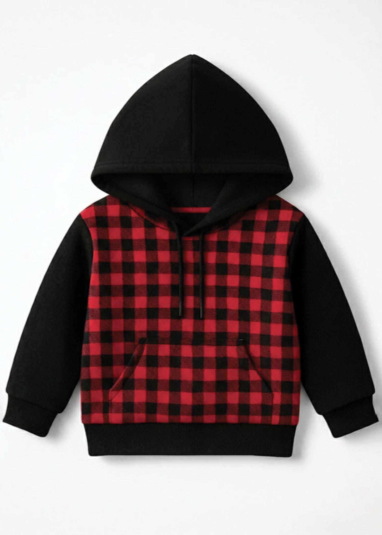 fleece Hoodie in Black, red