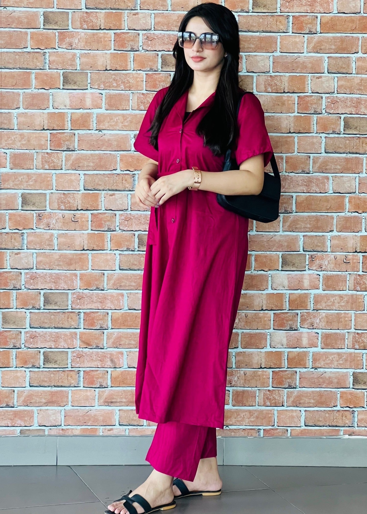 cotton Dress in Deep pink