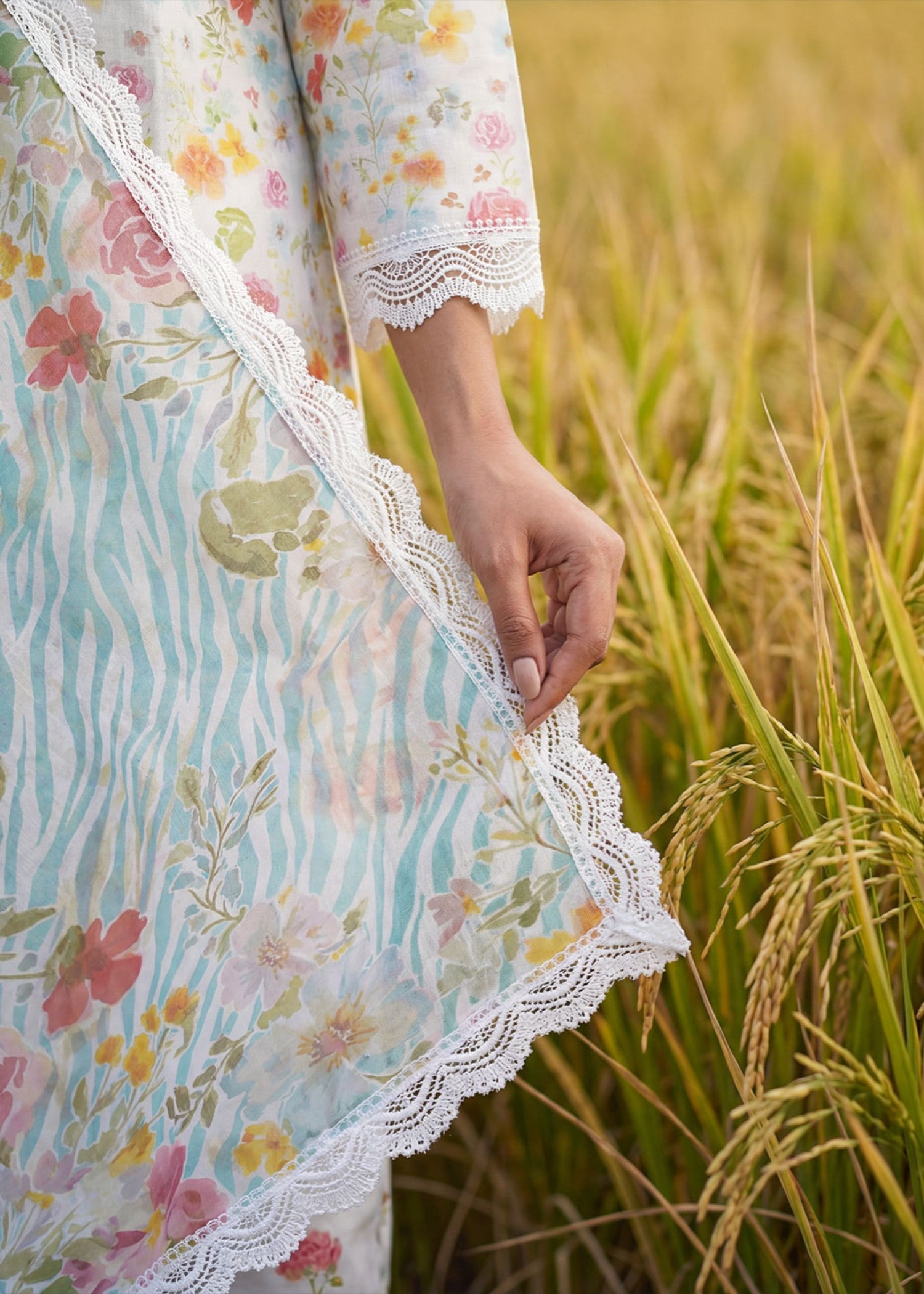 lawn cotton Kurta Set in Light blue
