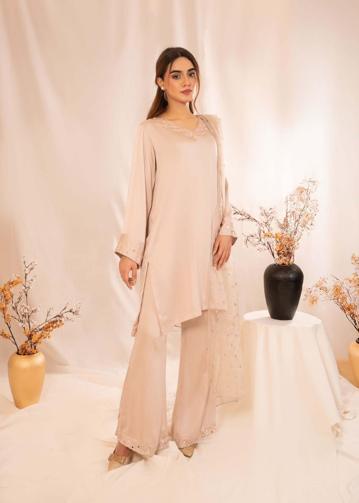 silk Kurta Set in Beige
