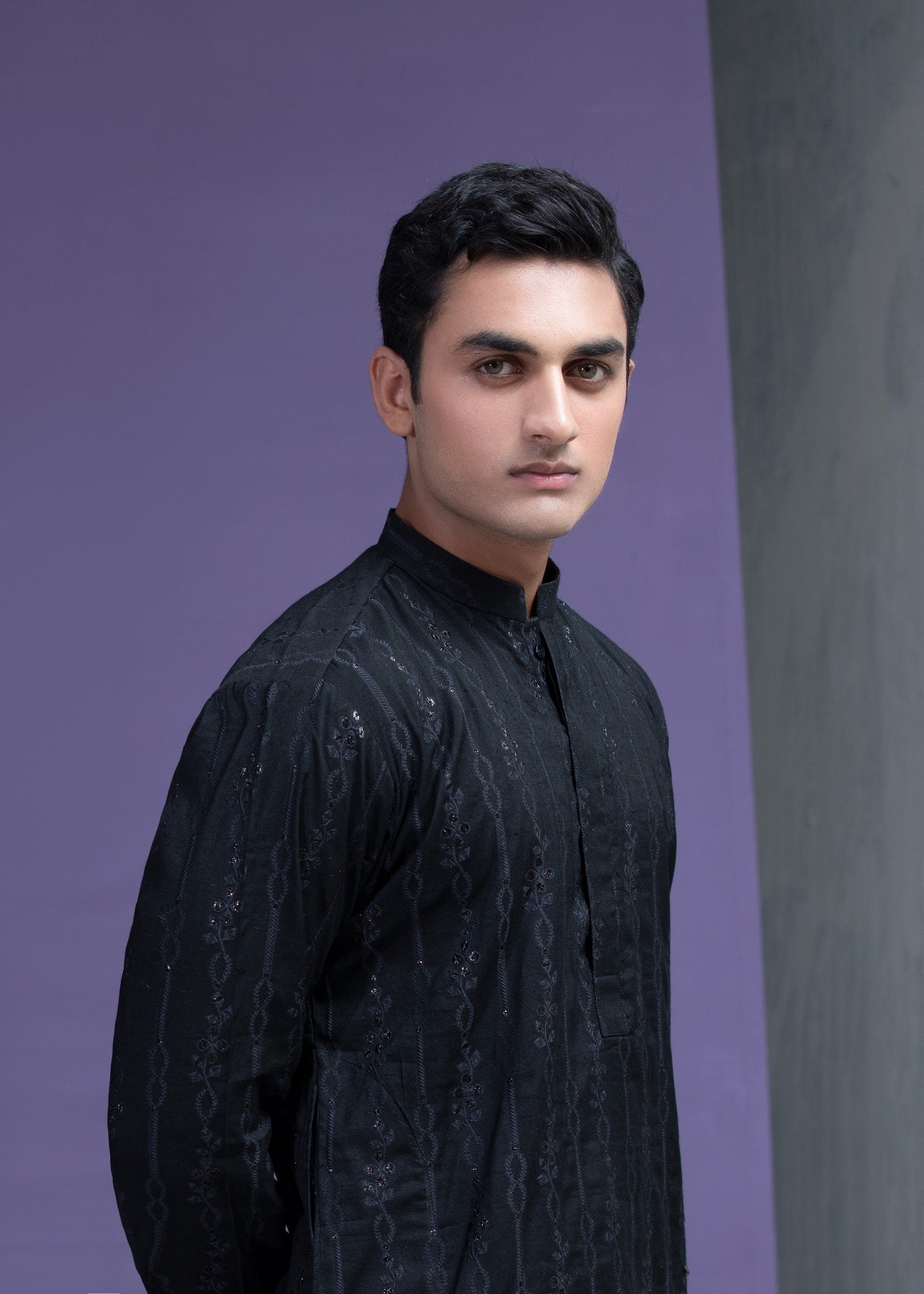 jacquard Kurta Set in Black