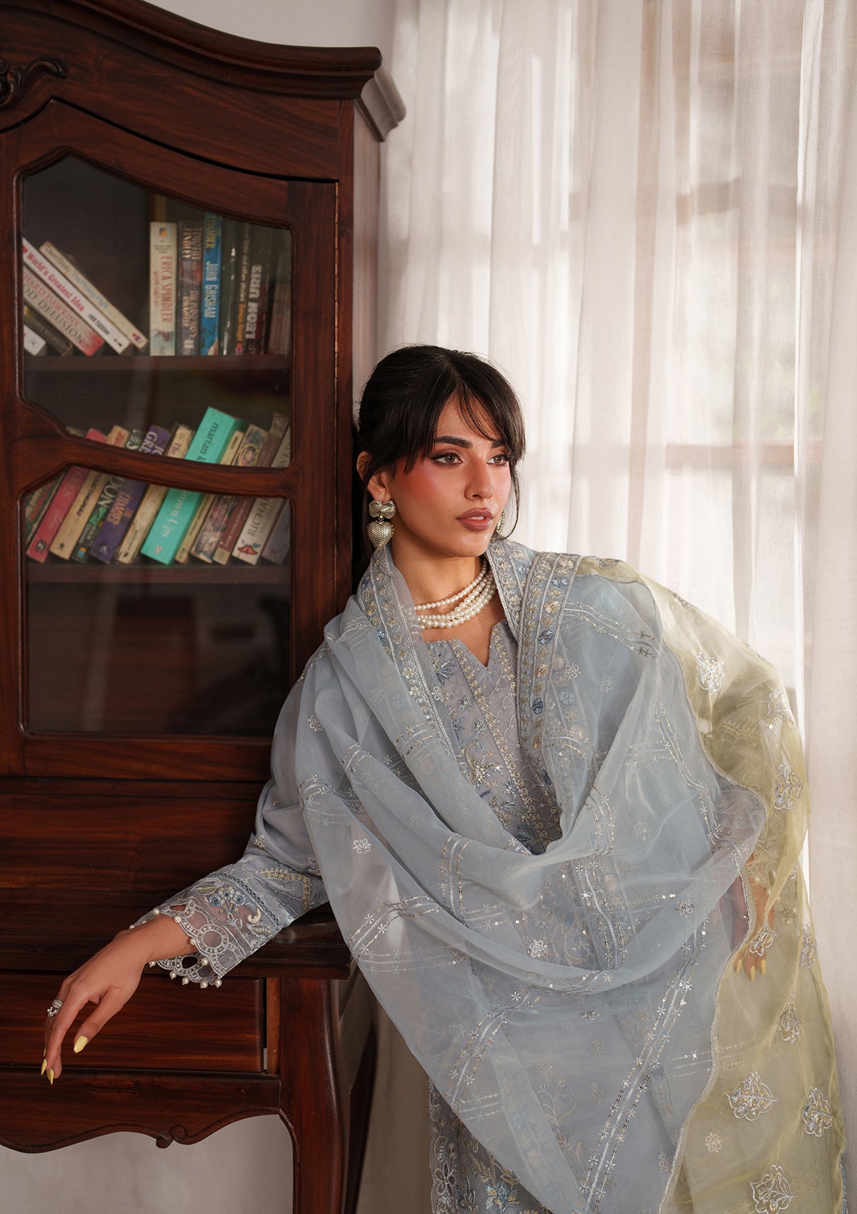 organza Kurta Set in Pastel grey