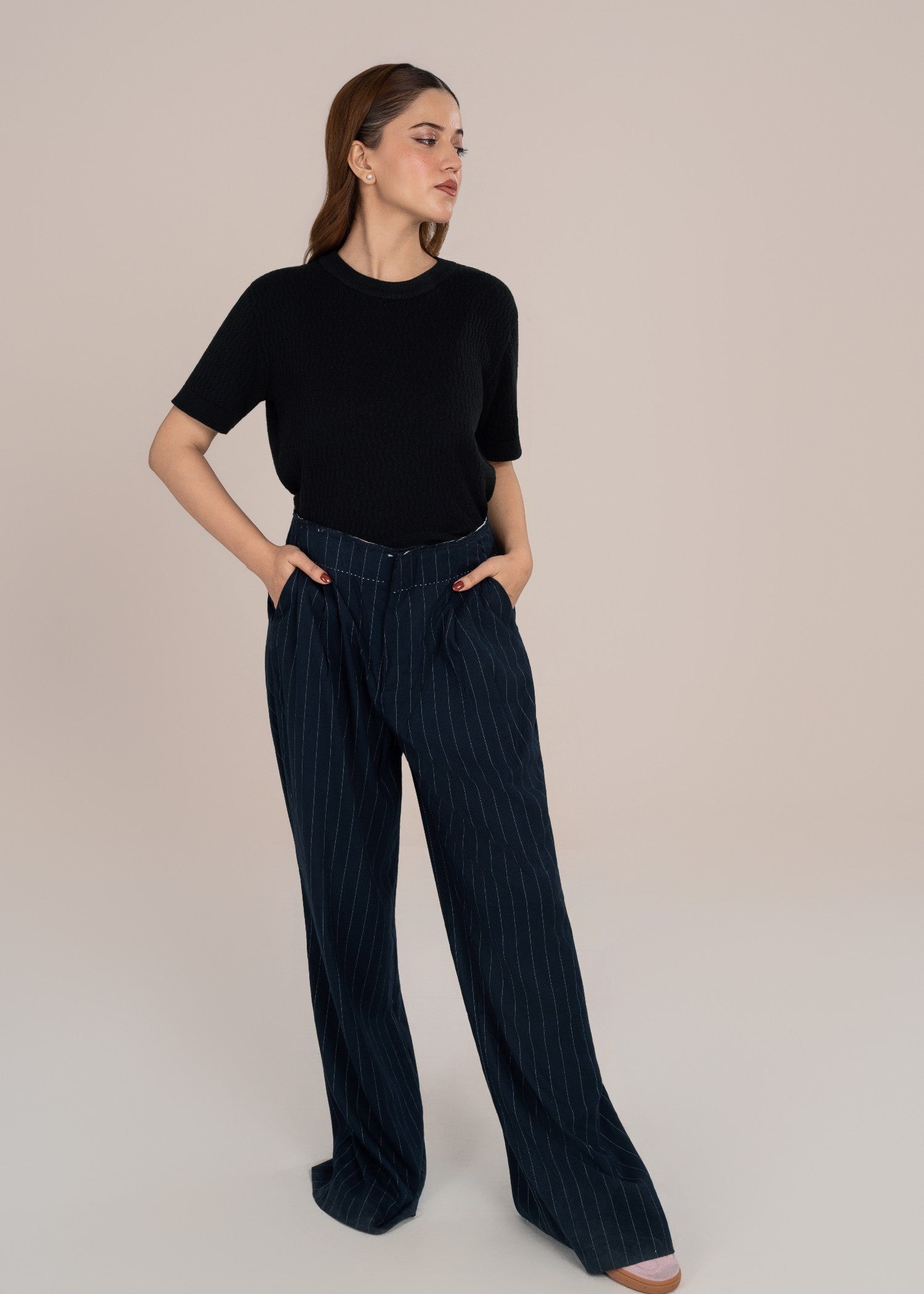 linen Trousers in Navy blue