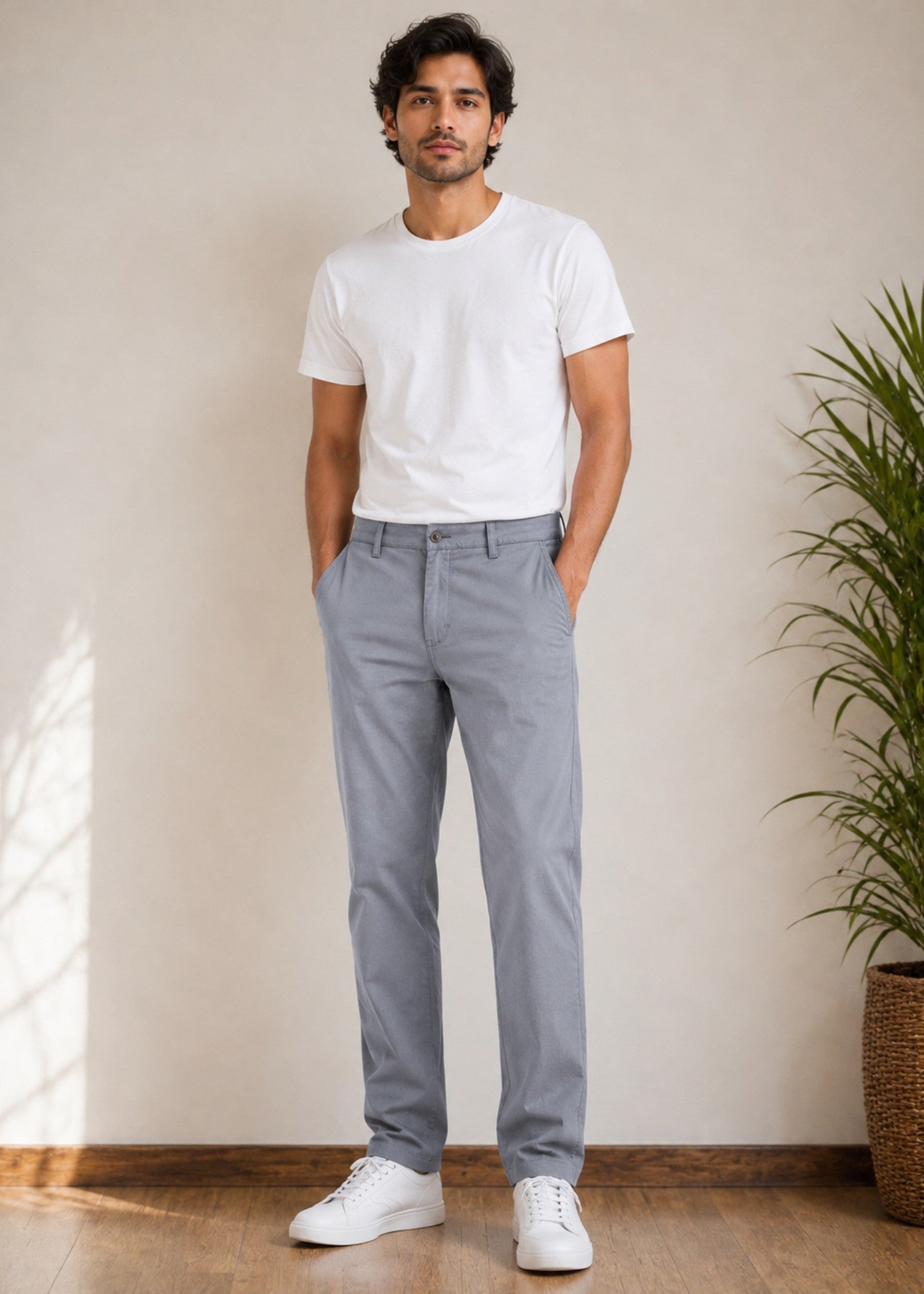 twill cotton Pants in Slate grey