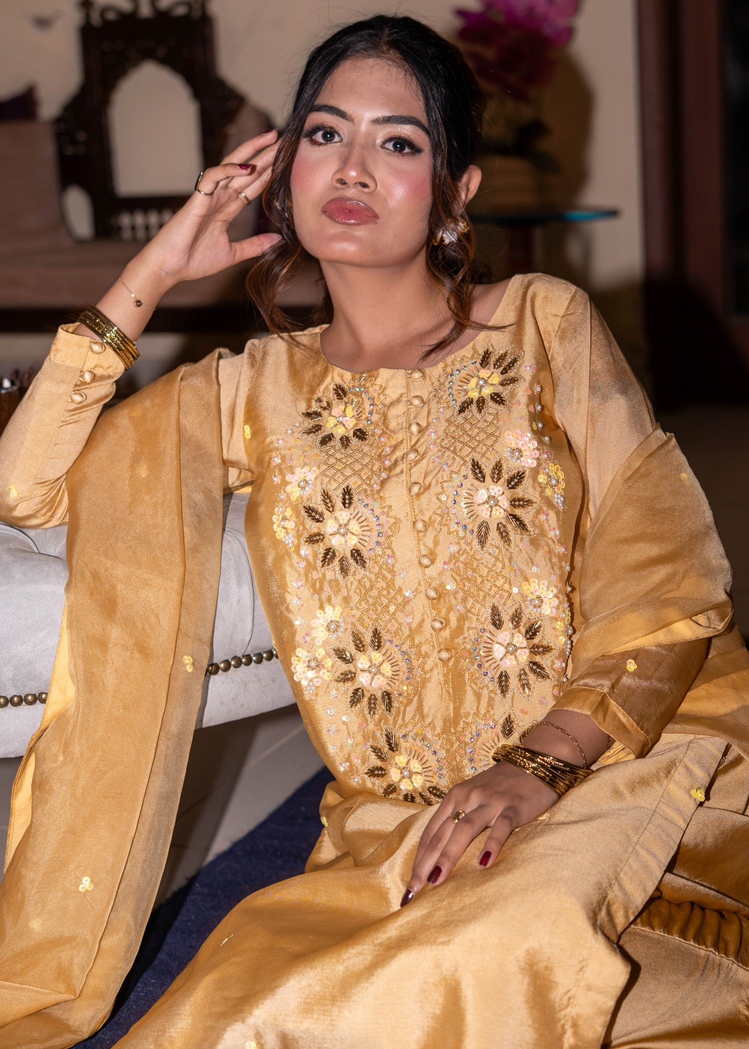 silk Kurta Set in Mellow yellow