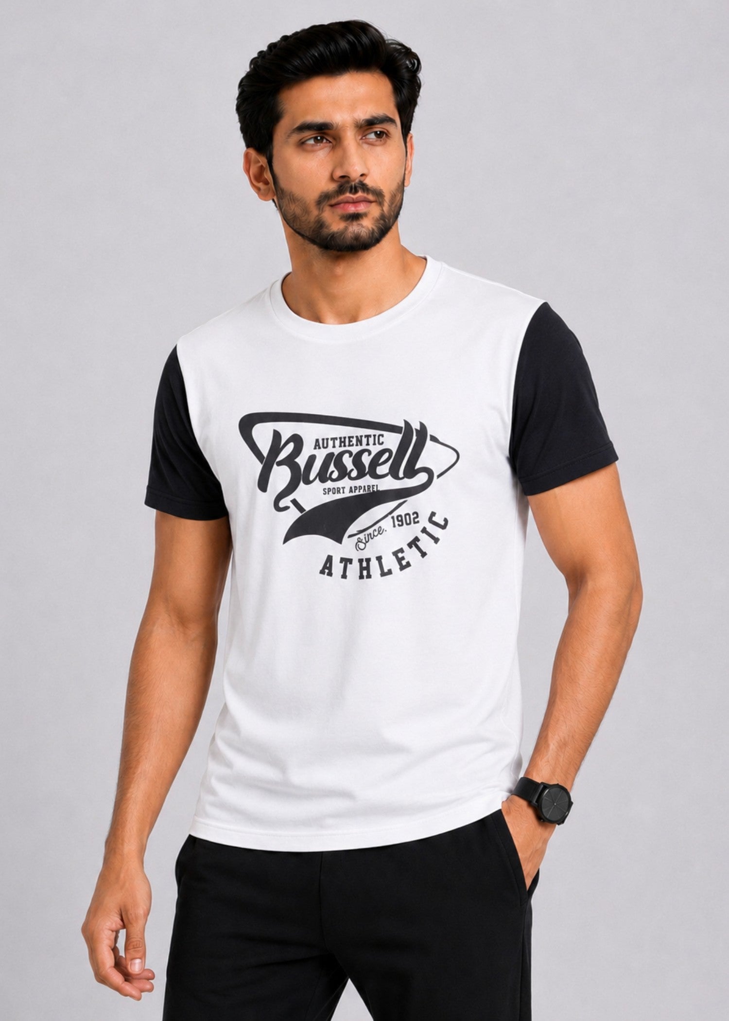 cotton T Shirt in White, black
