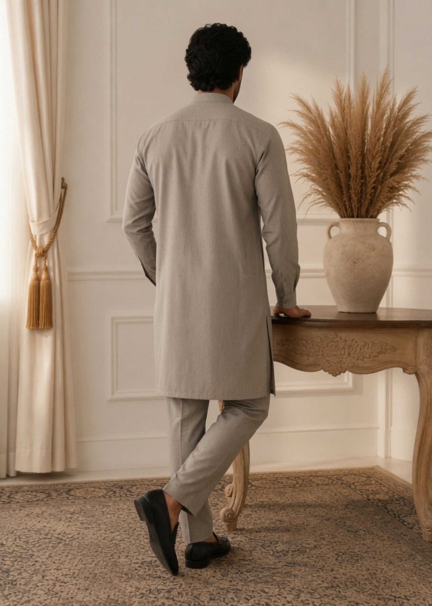 wash & wear Kurta Set in Stone grey