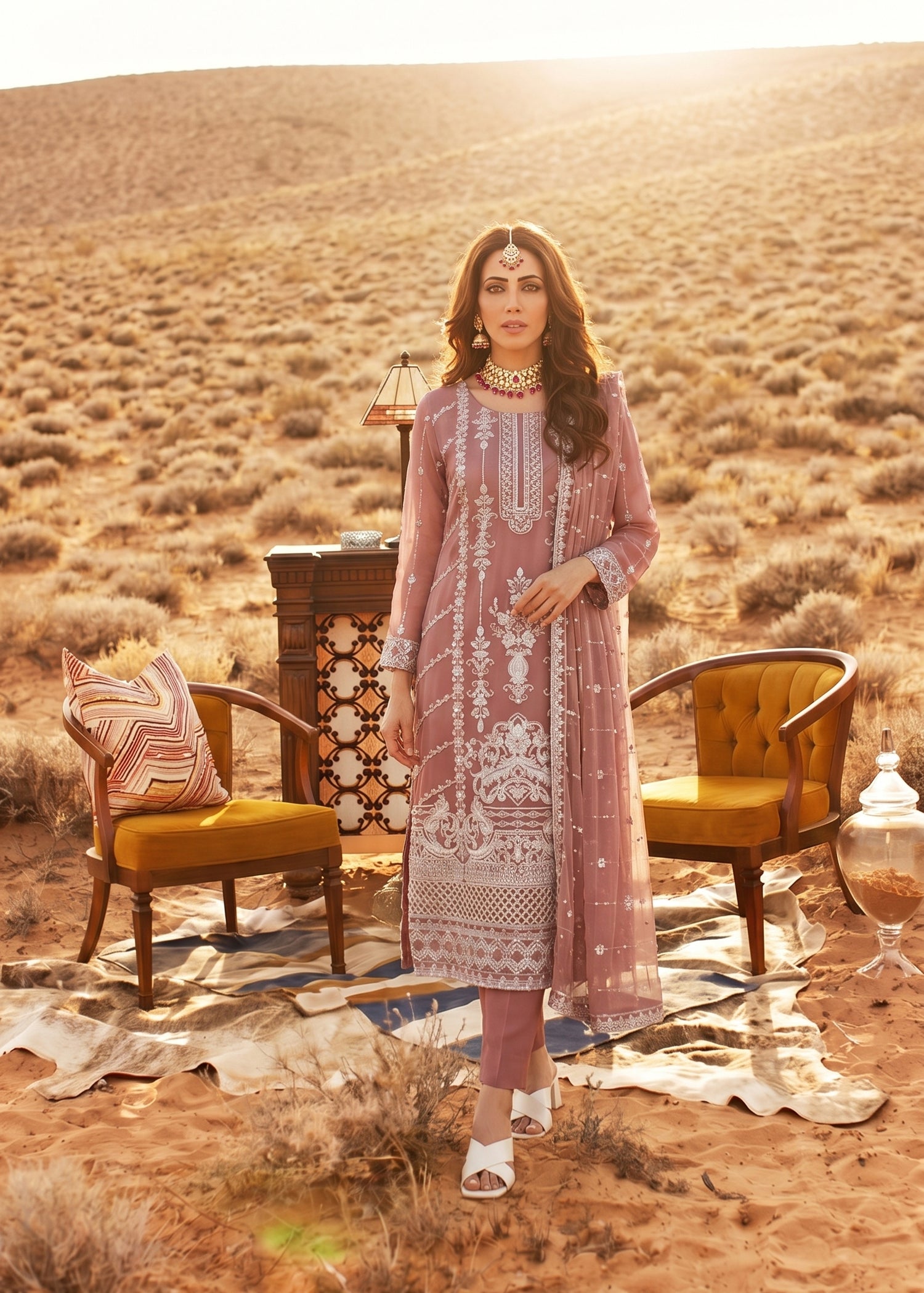 chiffon Kurta Set in Strawberry pink