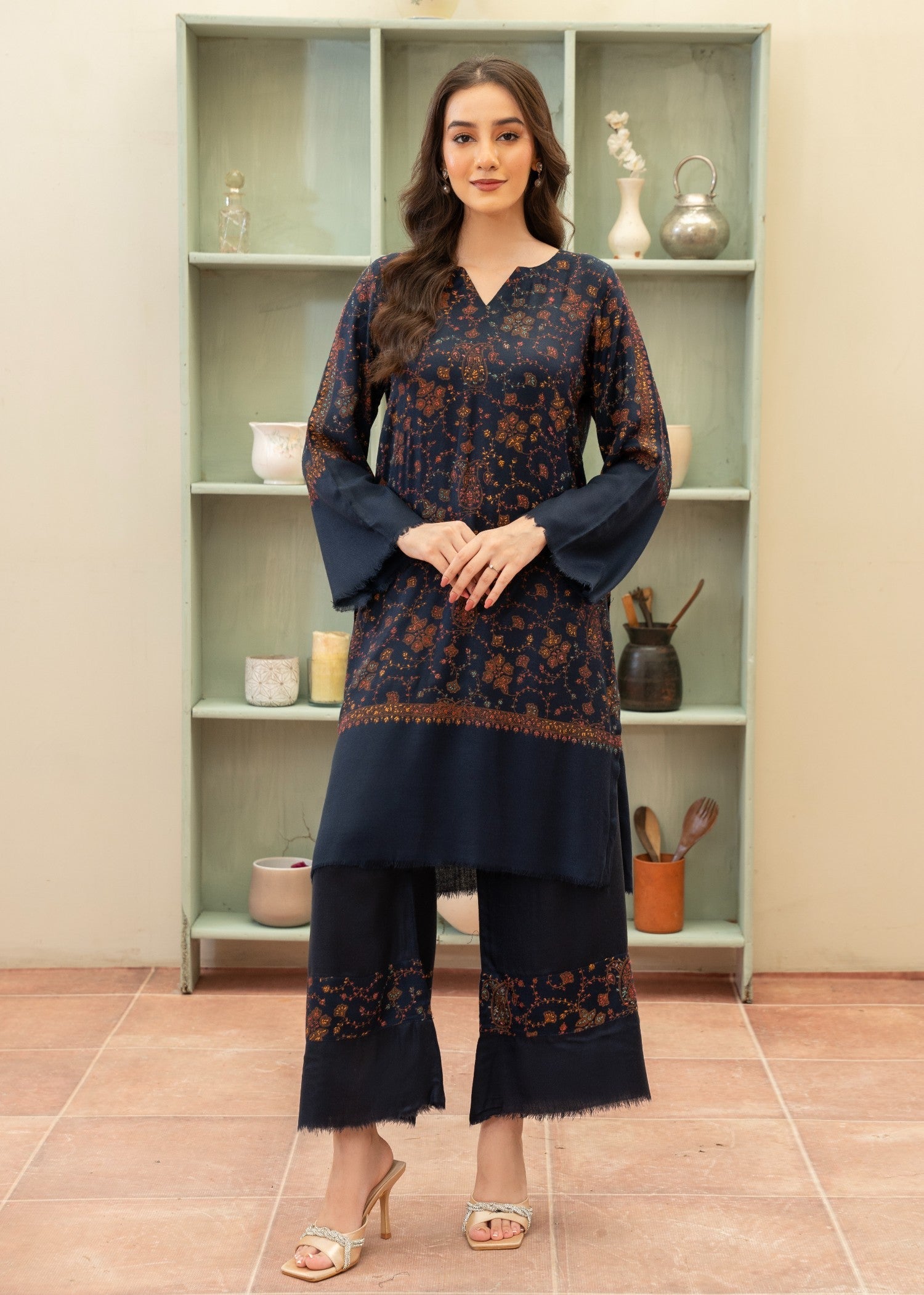pashmina wool Co Ord Sets in Navy blue