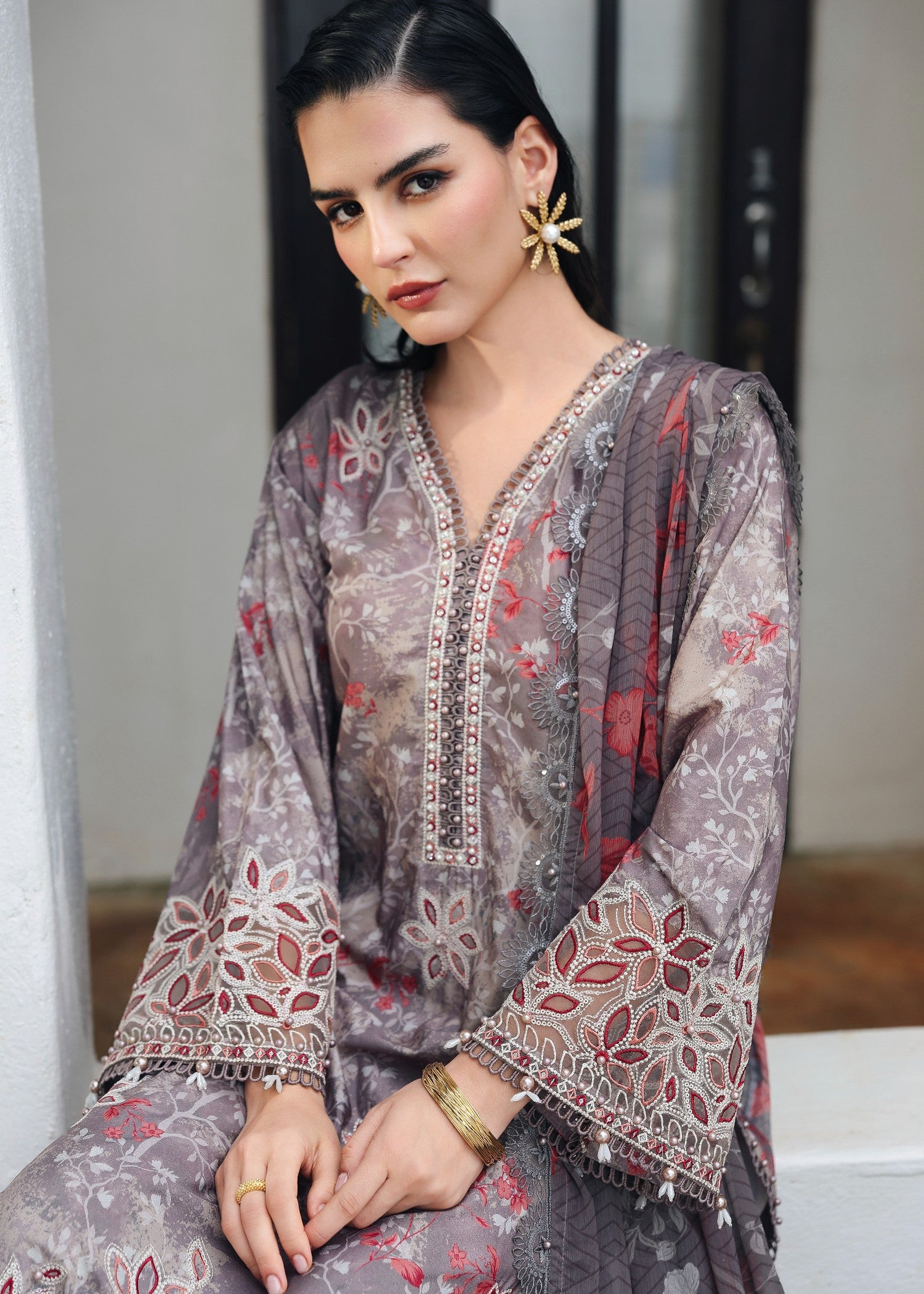 crepe silk Kurta Set in Multi