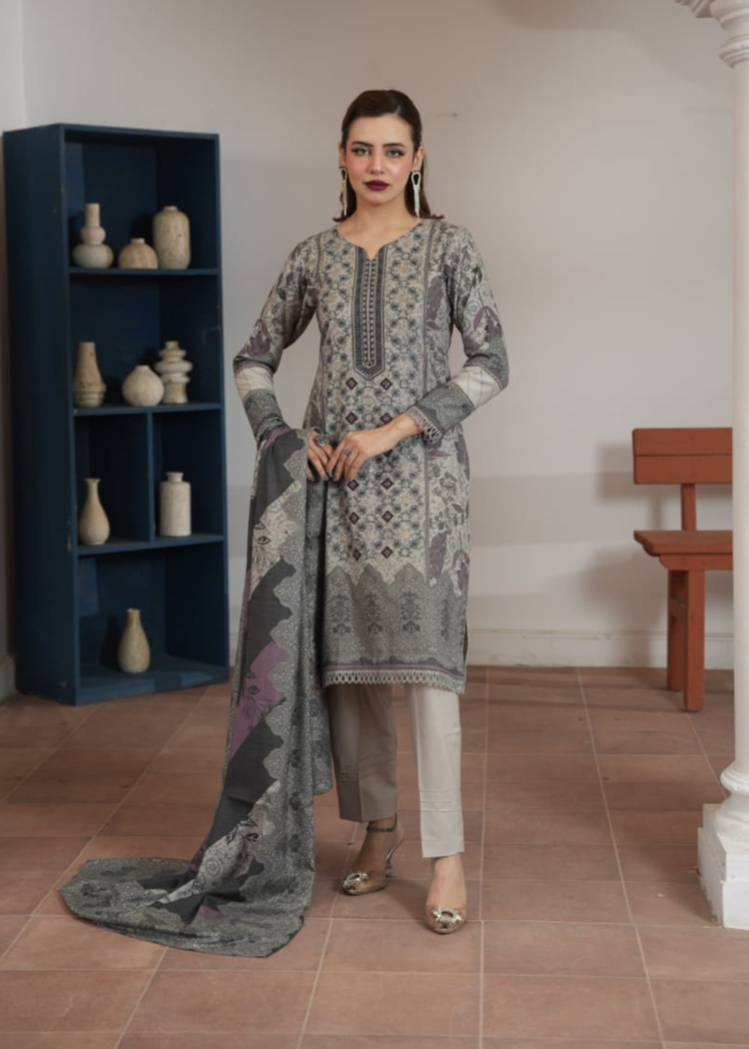 dhanak Kurta Set in Ash grey