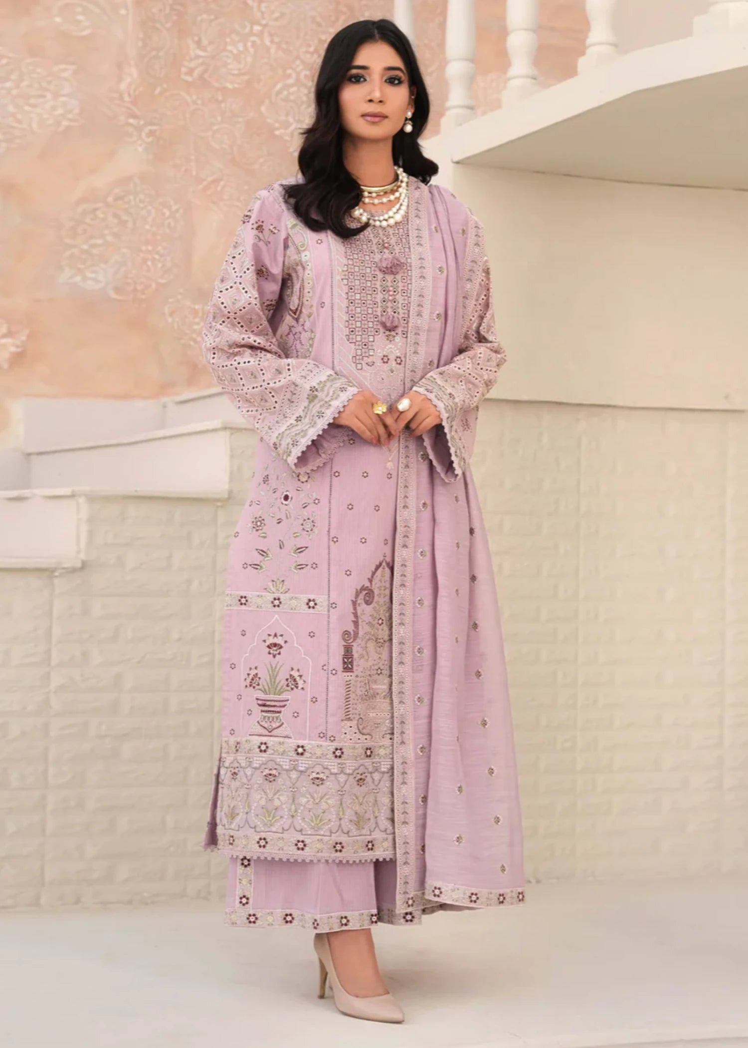 cambric Kurta Set in Lilac