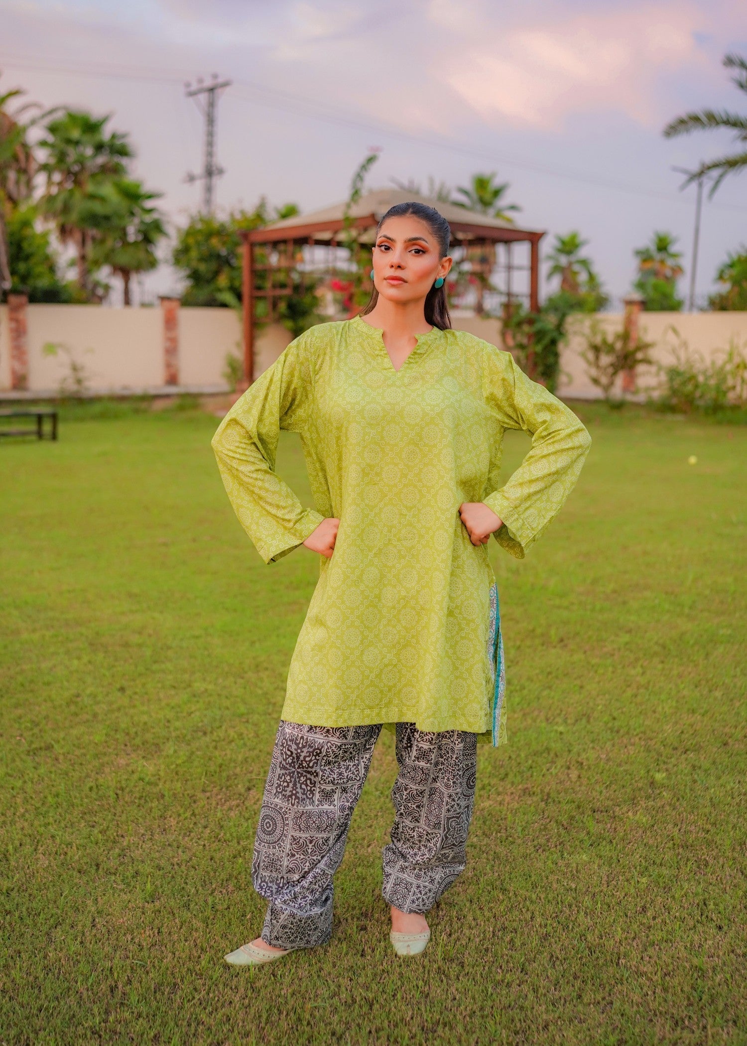 lawn Kurta Set in Pastel green