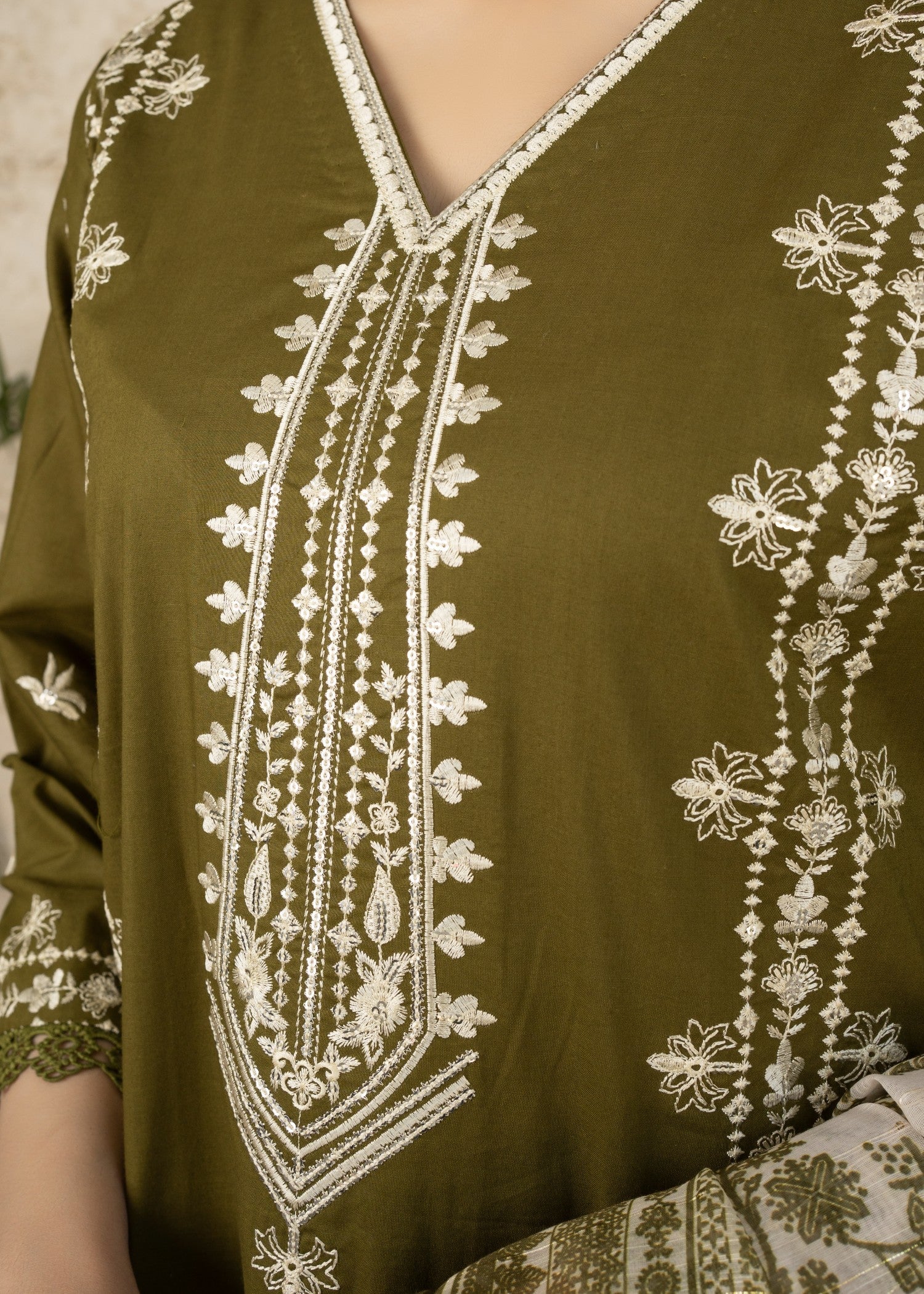 cotton Kurta Set in Green