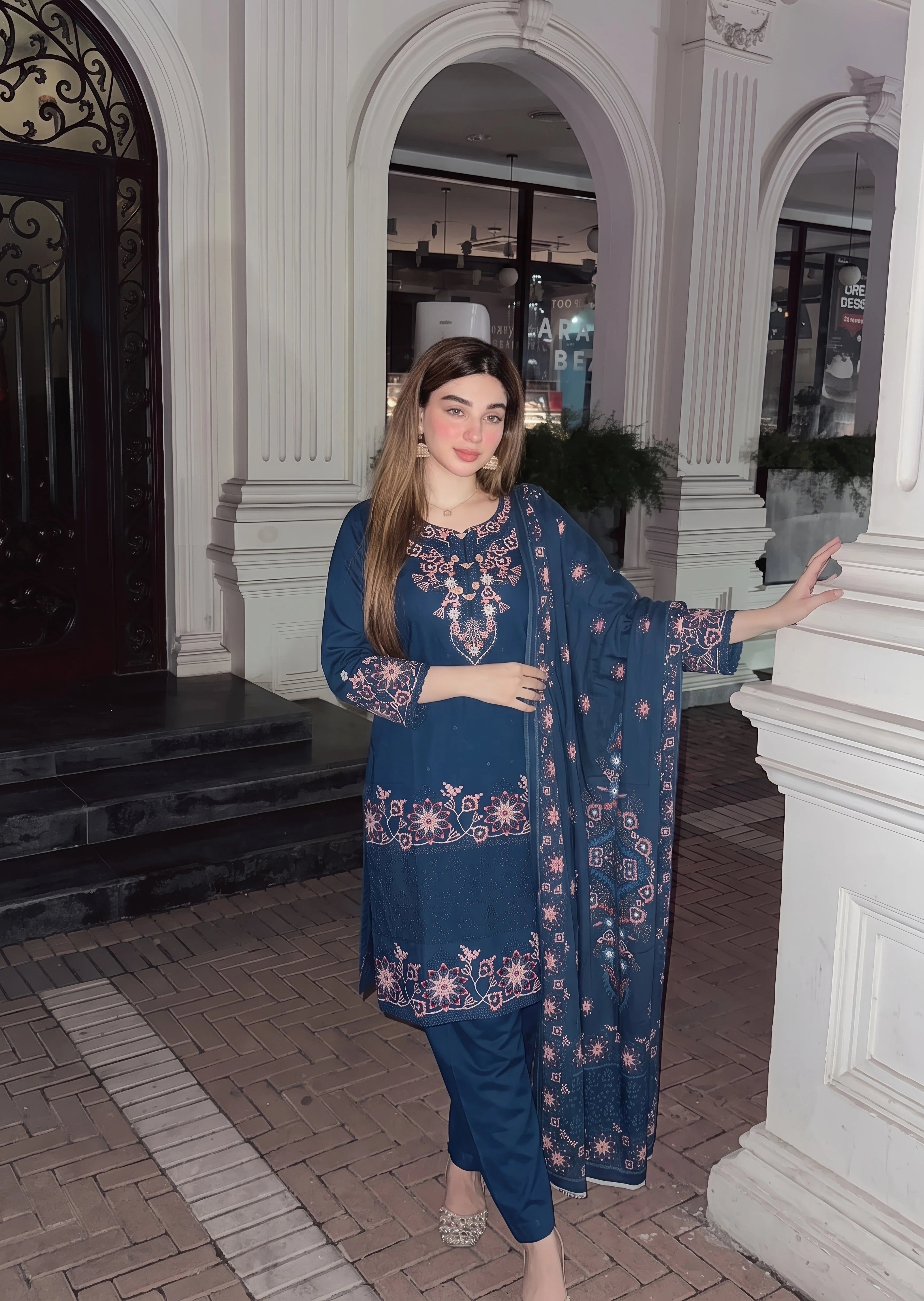 cotton linen Kurta Set in Yale blue