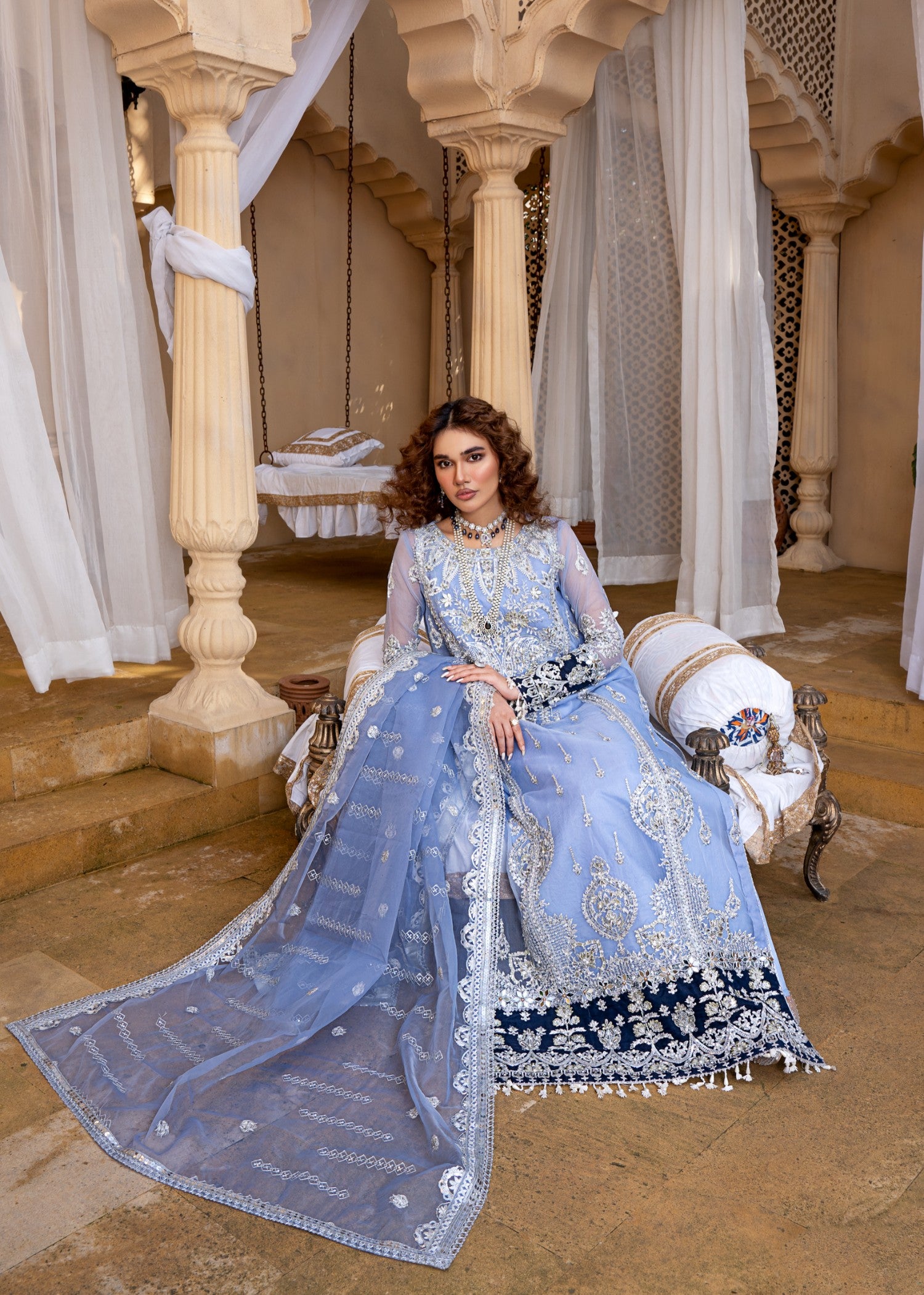 chiffon Kurta Set in Cloud blue