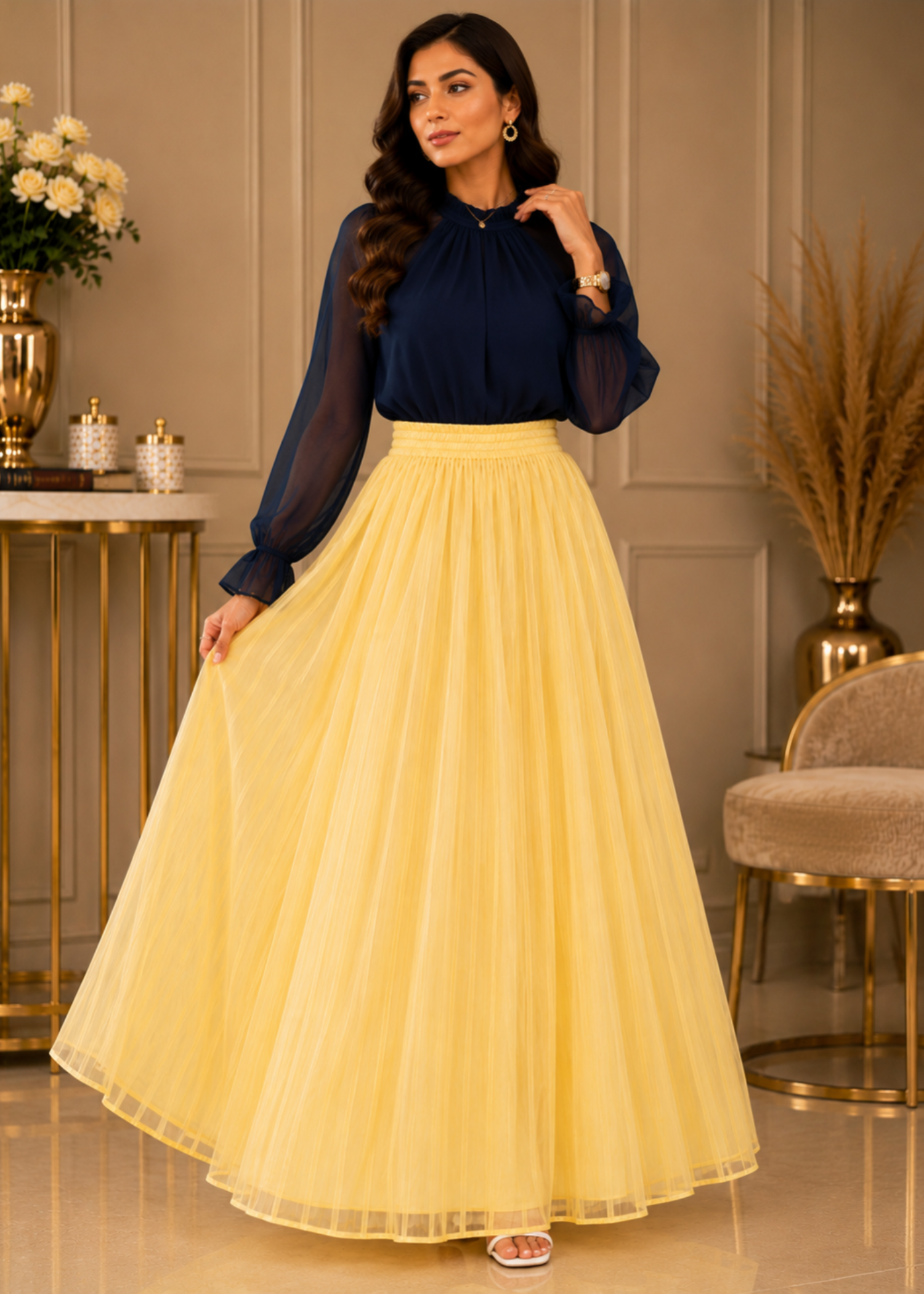 polyester chiffon Skirt in Yellow