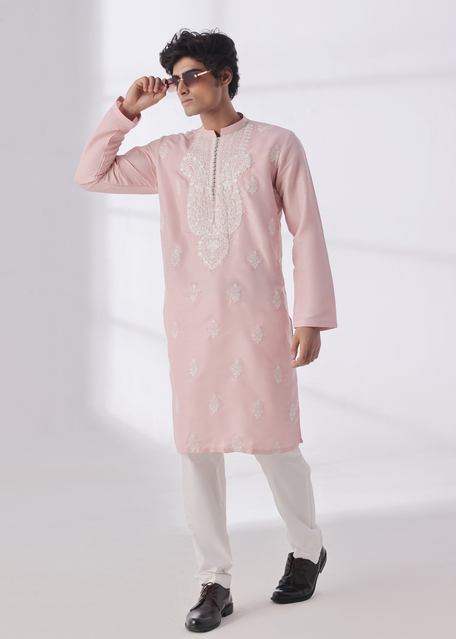 raw silk Kurta in Blush pink