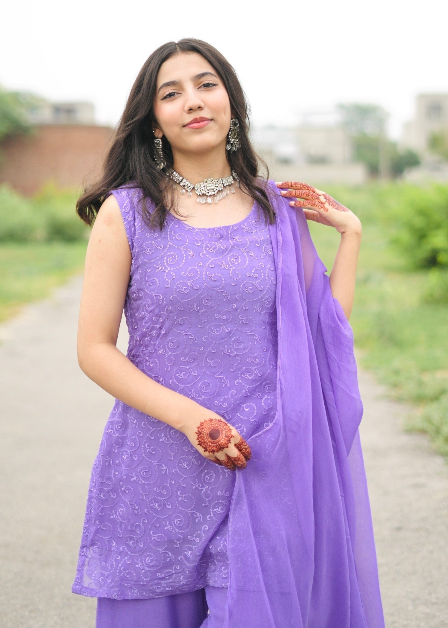 bemberg crinkle chiffon Gharara in Purple mountain majesty