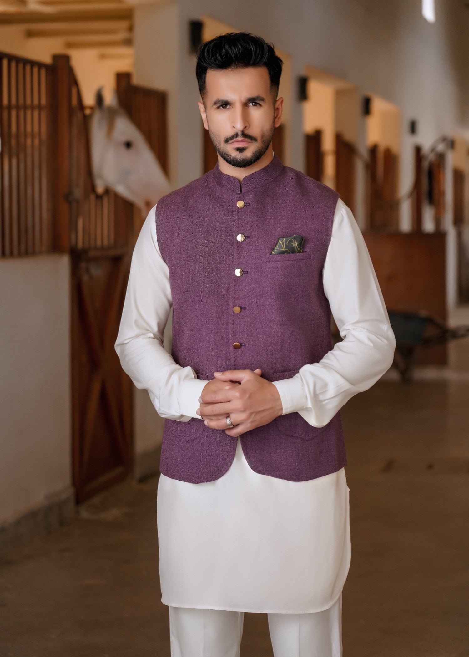 blended linen Waistcoat in Purple