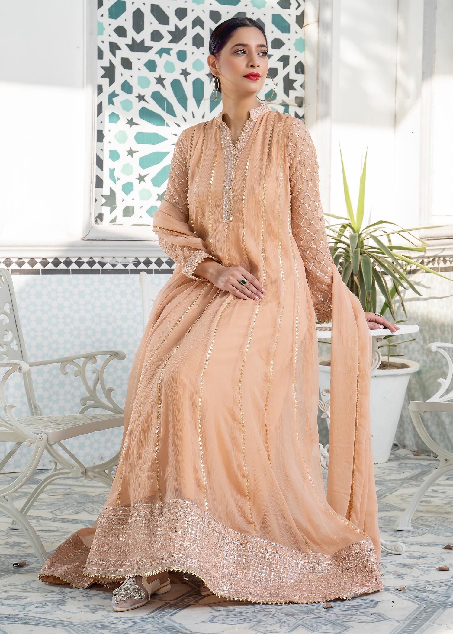 chiffon Maxi in Peach pink