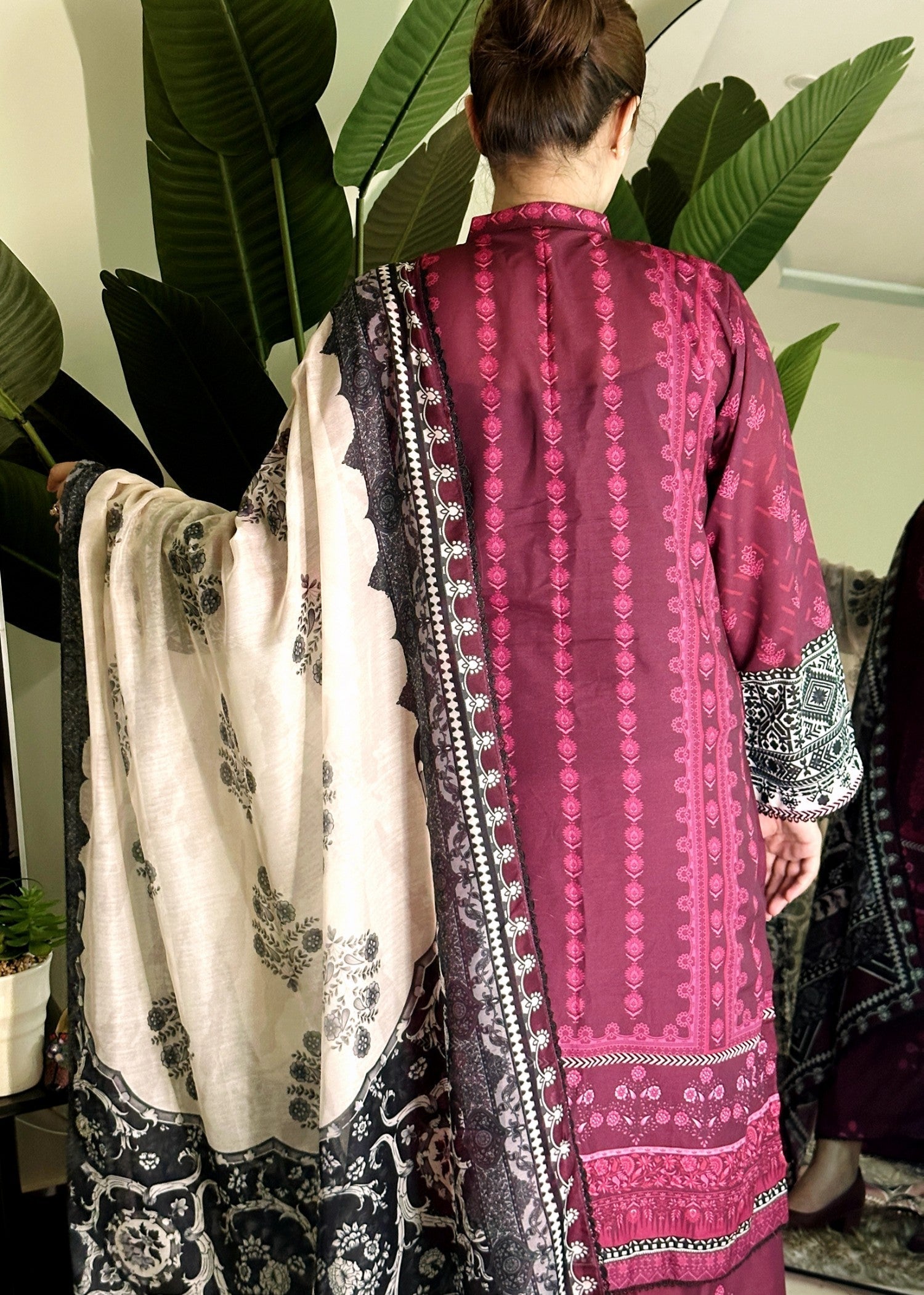 silk finish lawn Kurta Set in Plum
