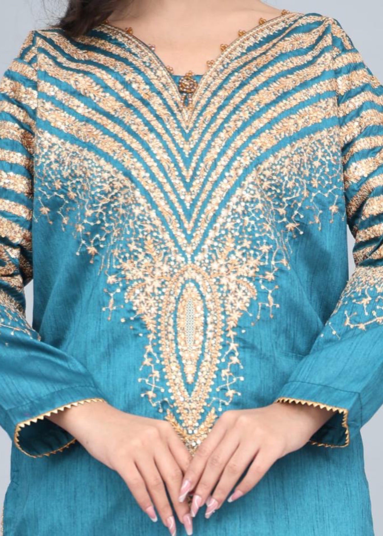 raw silk Kurta Set in Turquoise