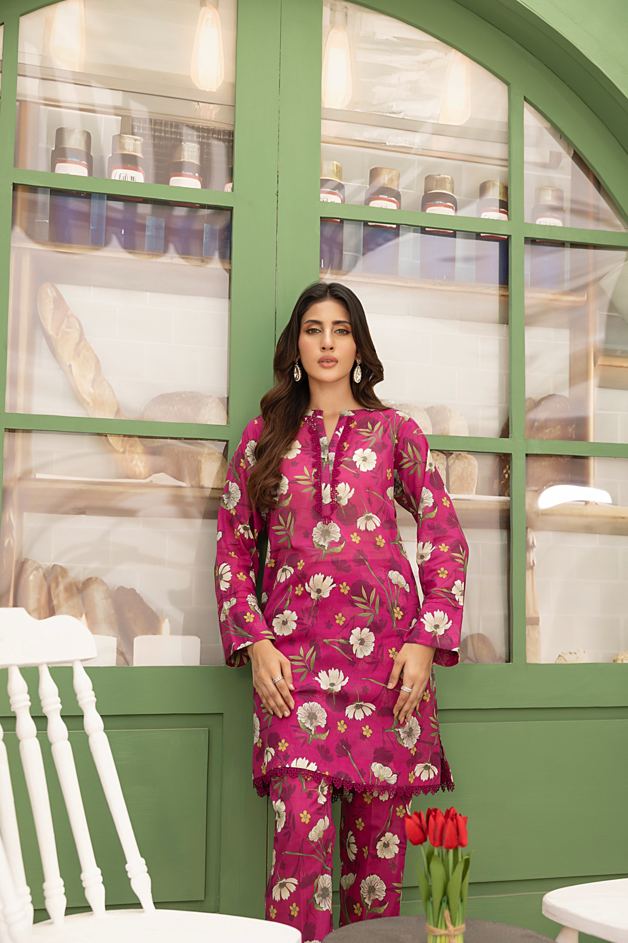 lawn Co Ord Sets in Hot pink red