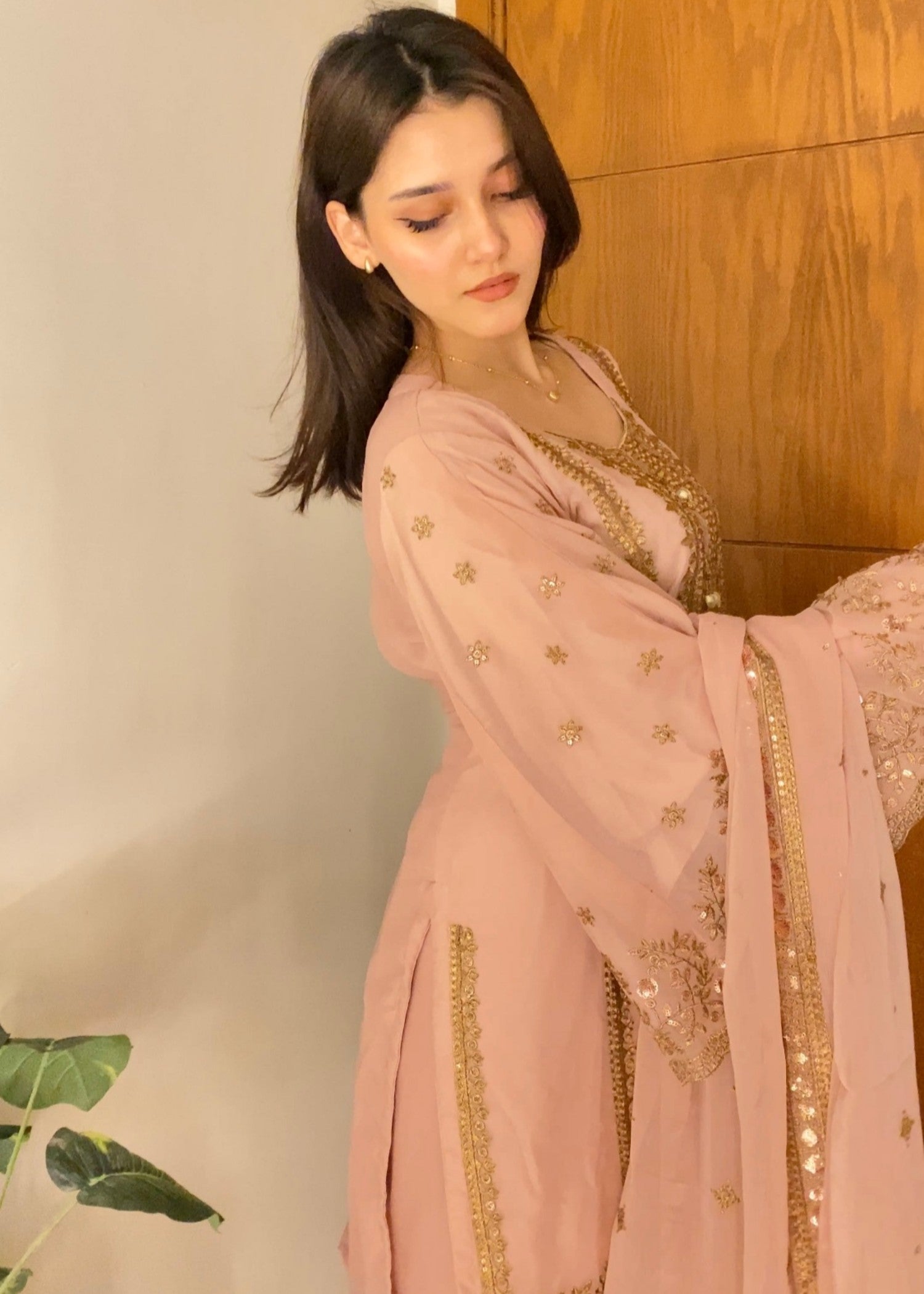 chiffon Gharara in Tea rose pink
