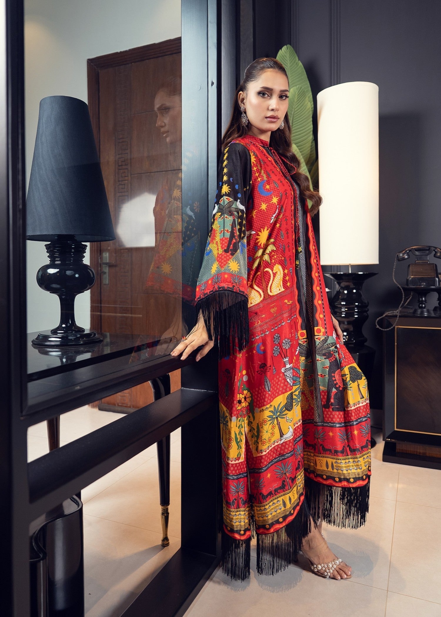 velvet Kaftan in Poppy red