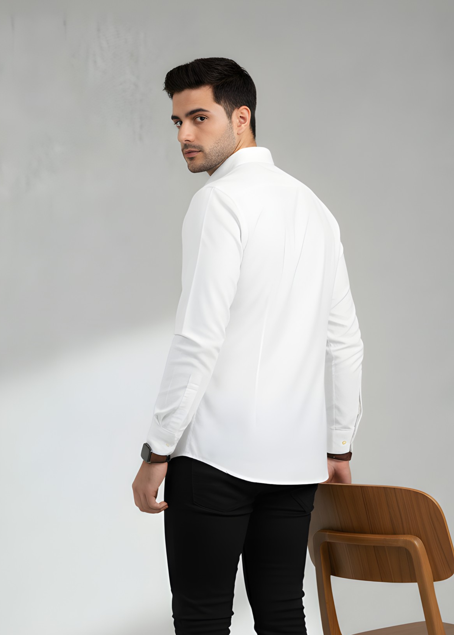 cotton Casual Shirt in White by Pinstripe