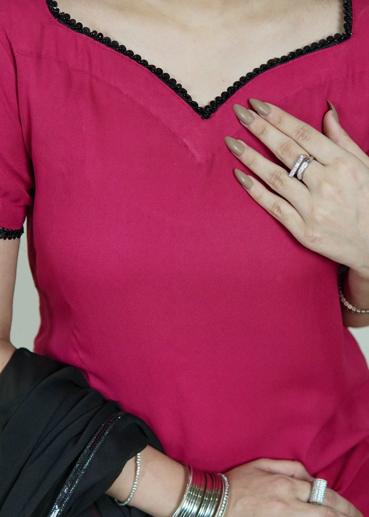 georgette Kurta Set in Rose red