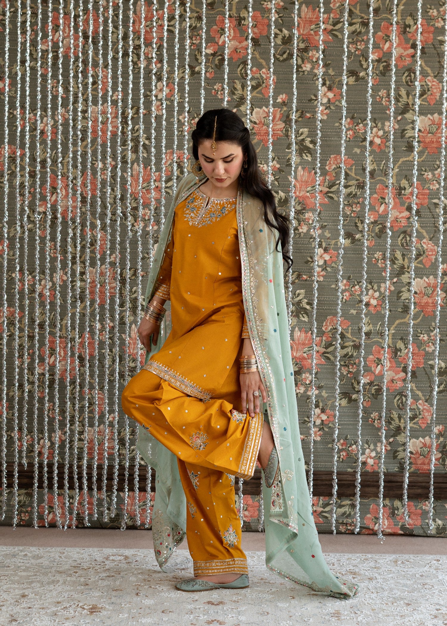 lawn Kurta Set in Coral orange