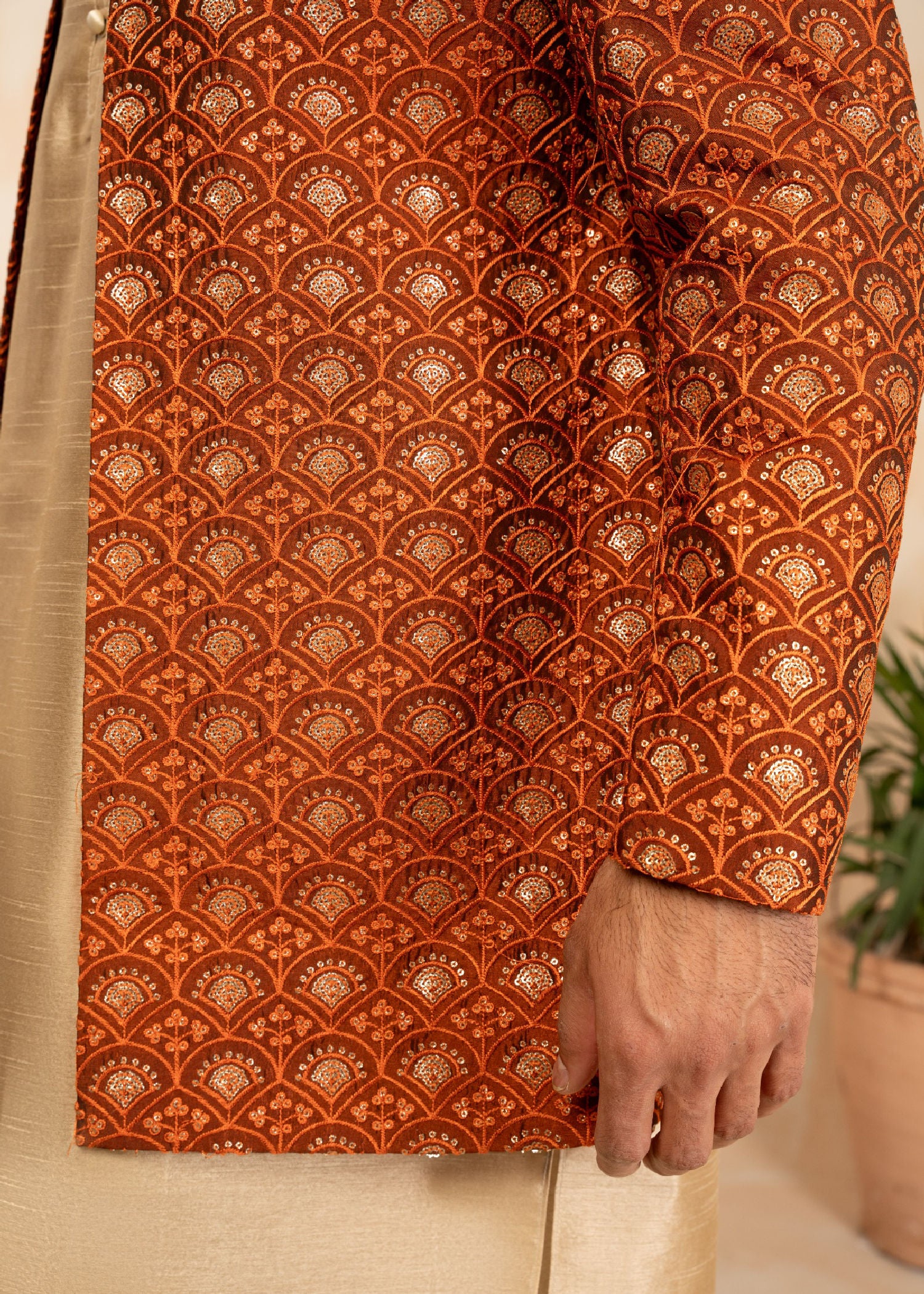 textured wash & wear Prince Coat in Rust orange