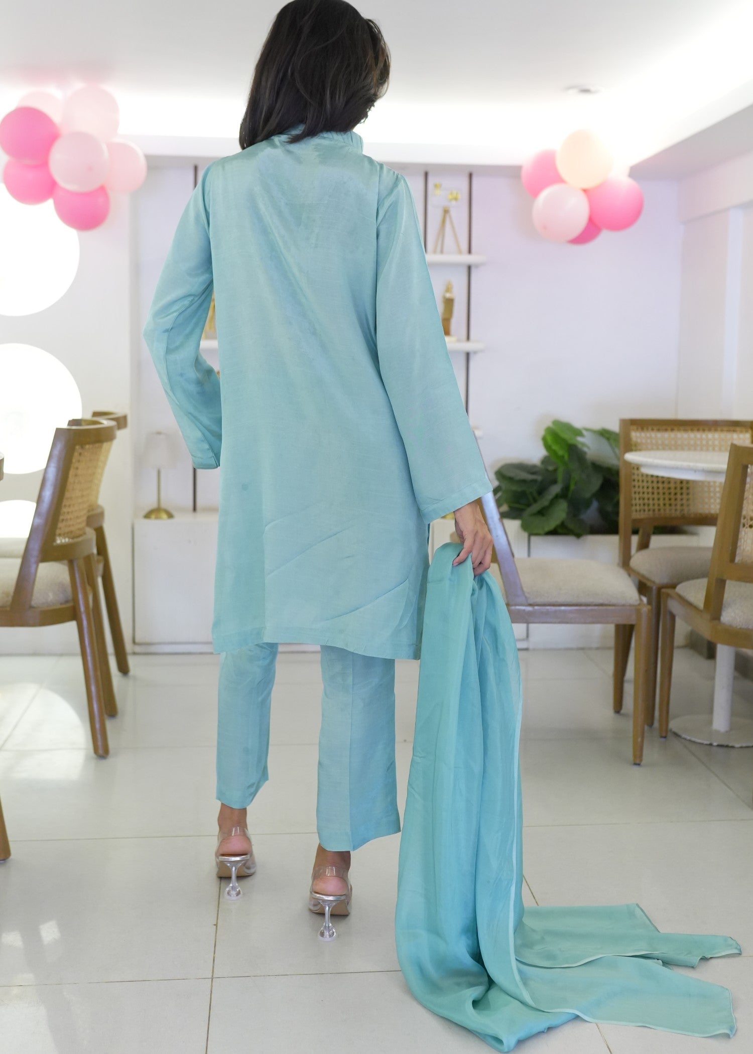 raw silk Kurta Set in Ice blue