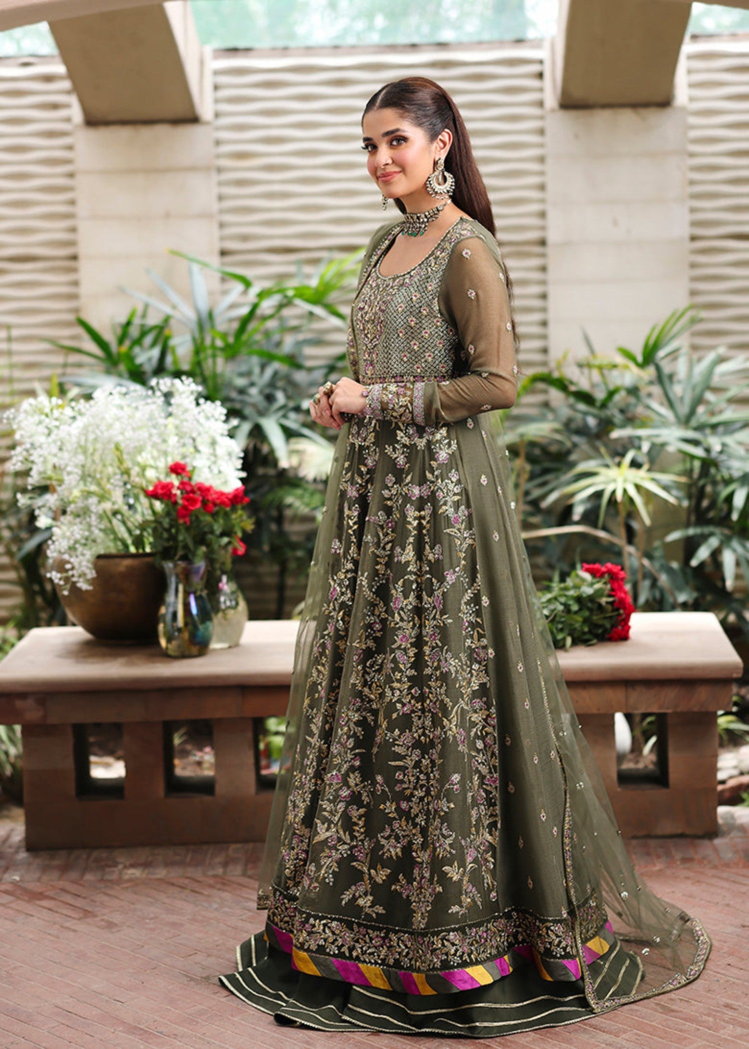 chiffon Unstitched in Olive green