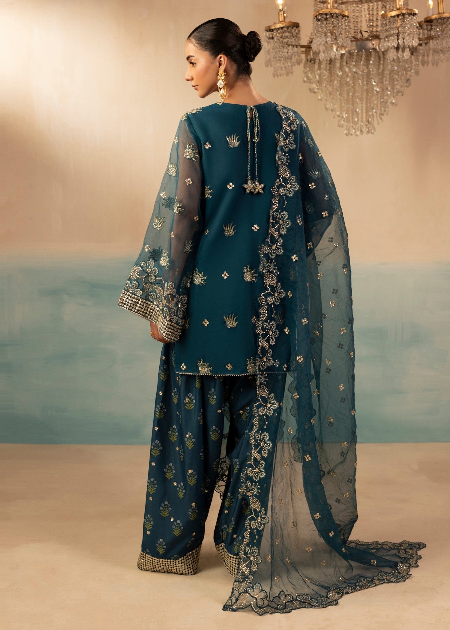 organza Kurta Set in Teal