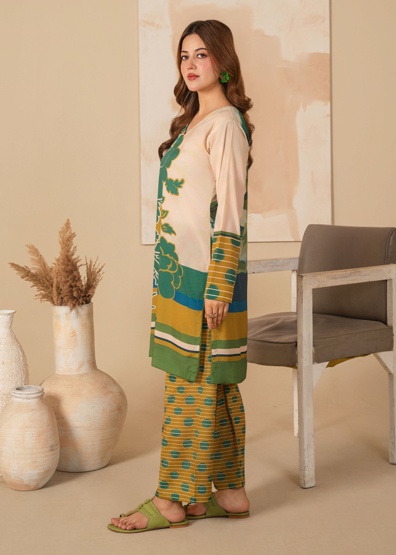 grip Kurta Set in Green