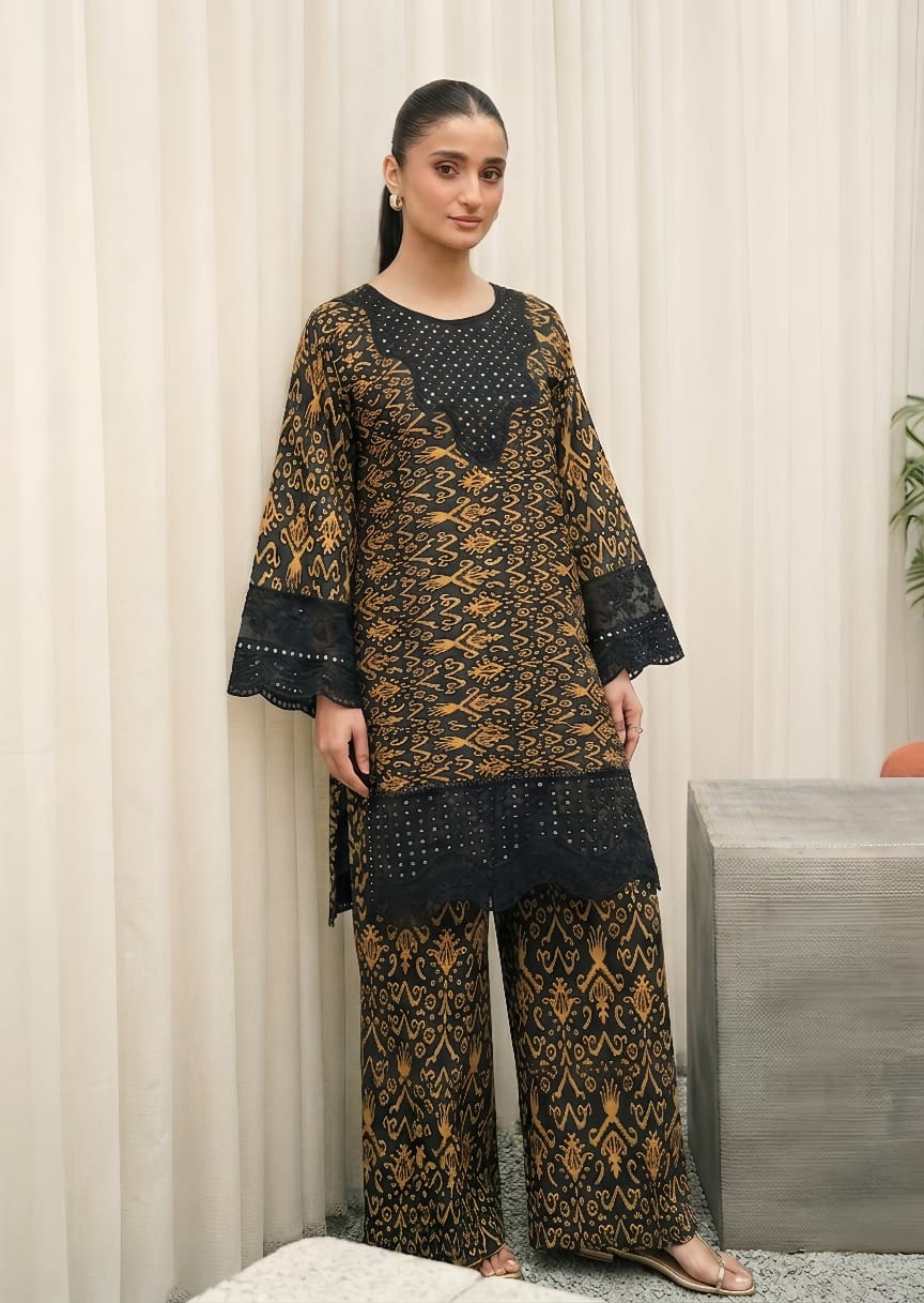 poly lawn Kurta Set in Gold