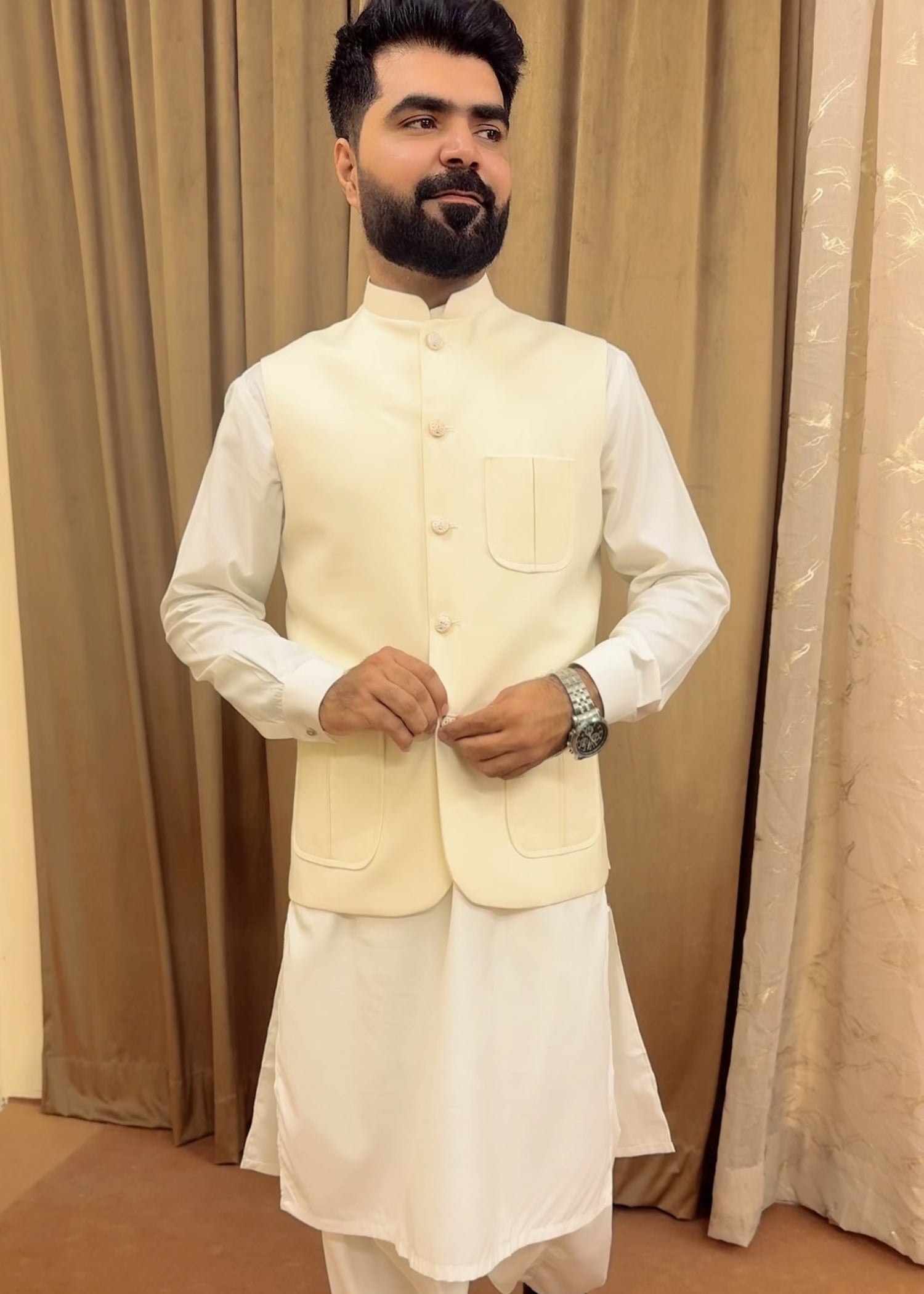 tropical Waistcoat in Off-white, ivory