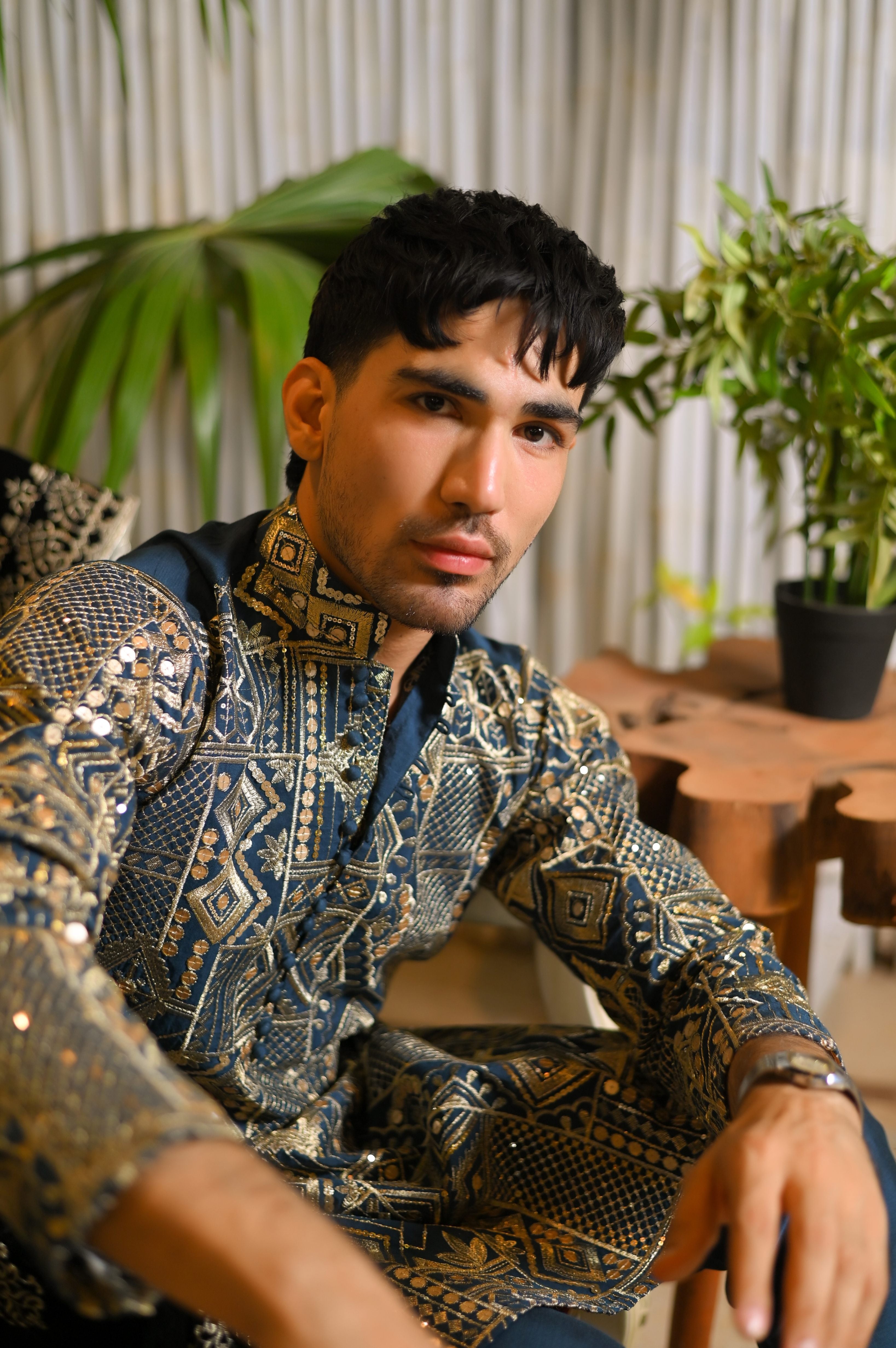 raw silk Kurta Set in Dark blue